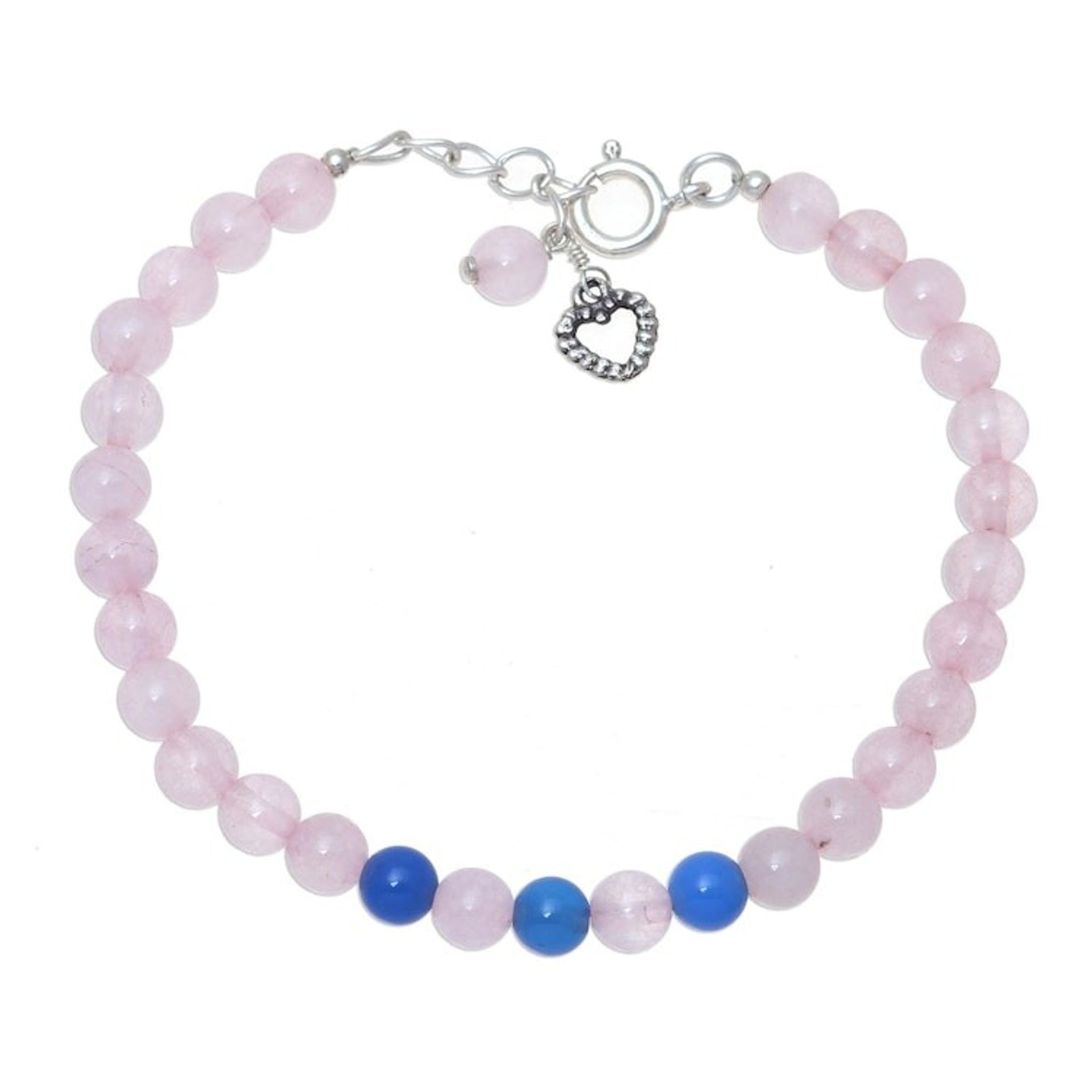 Rose Quartz and Chalcedony Beaded Bracelet from India 'Pretty Love'