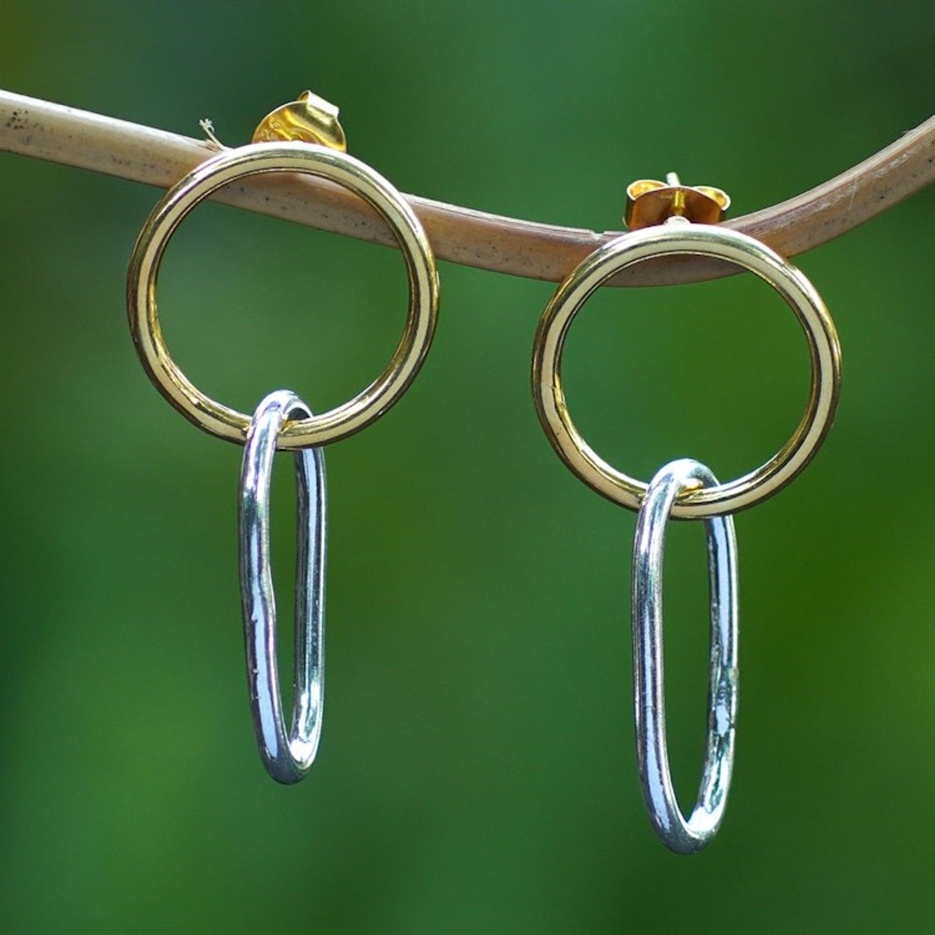 18k Gold-Accented Geometric Dangle Earrings from Bali 'Golden Bonds'