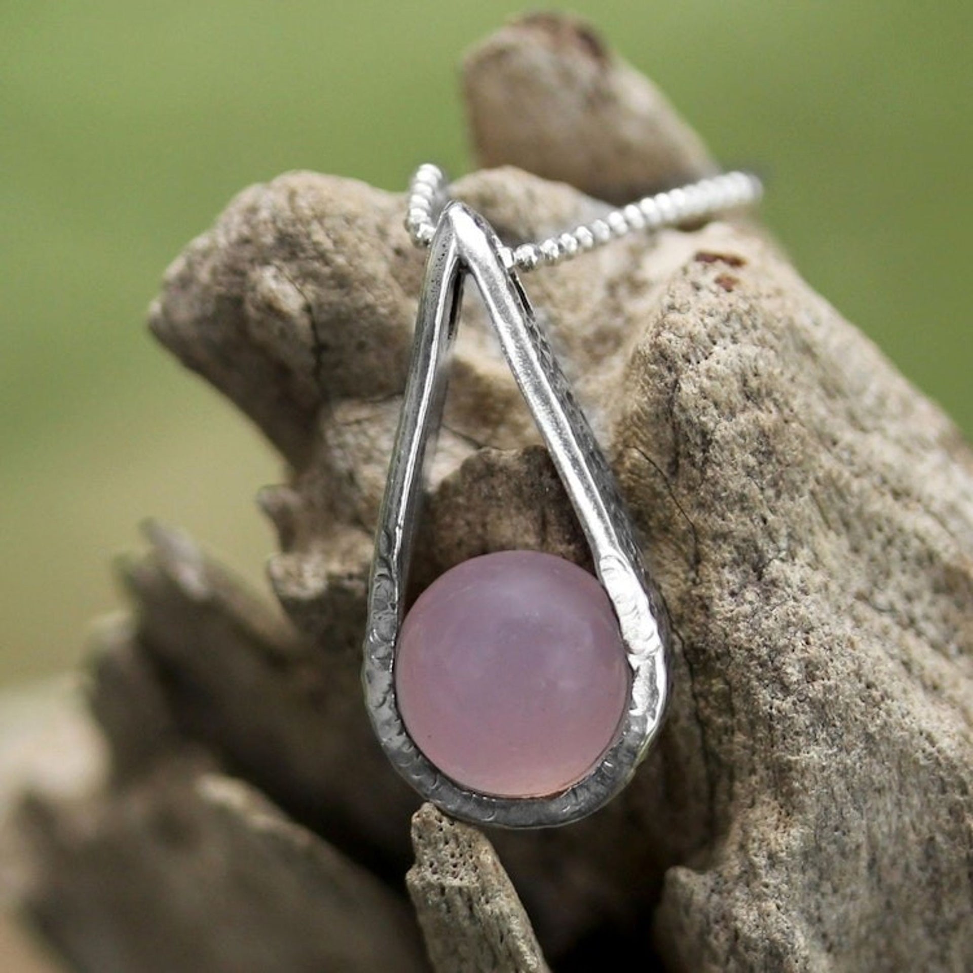 Sterling Silver Pink Chalcedony Pendant Necklace Thailand 'Skyfall in Pink'