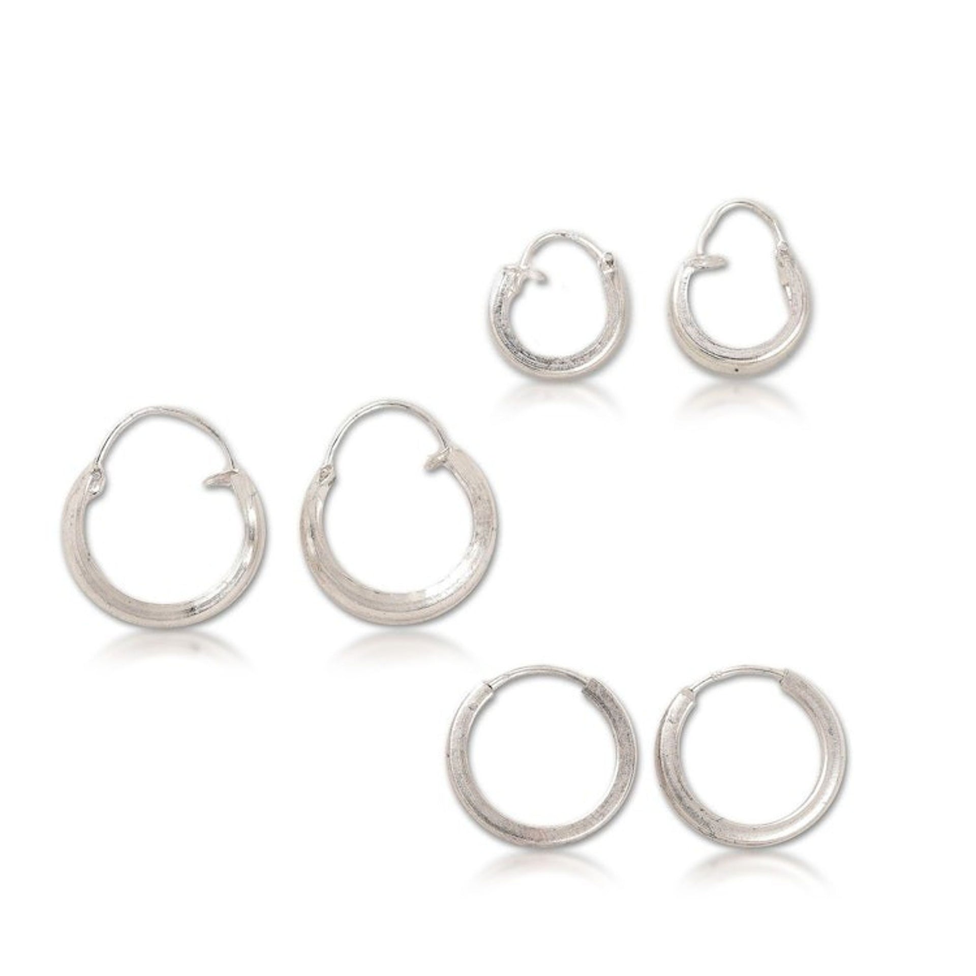 Artisan Crafted Sterling Silver Hoop Earrings Set of 3 'Lustrous Loops'
