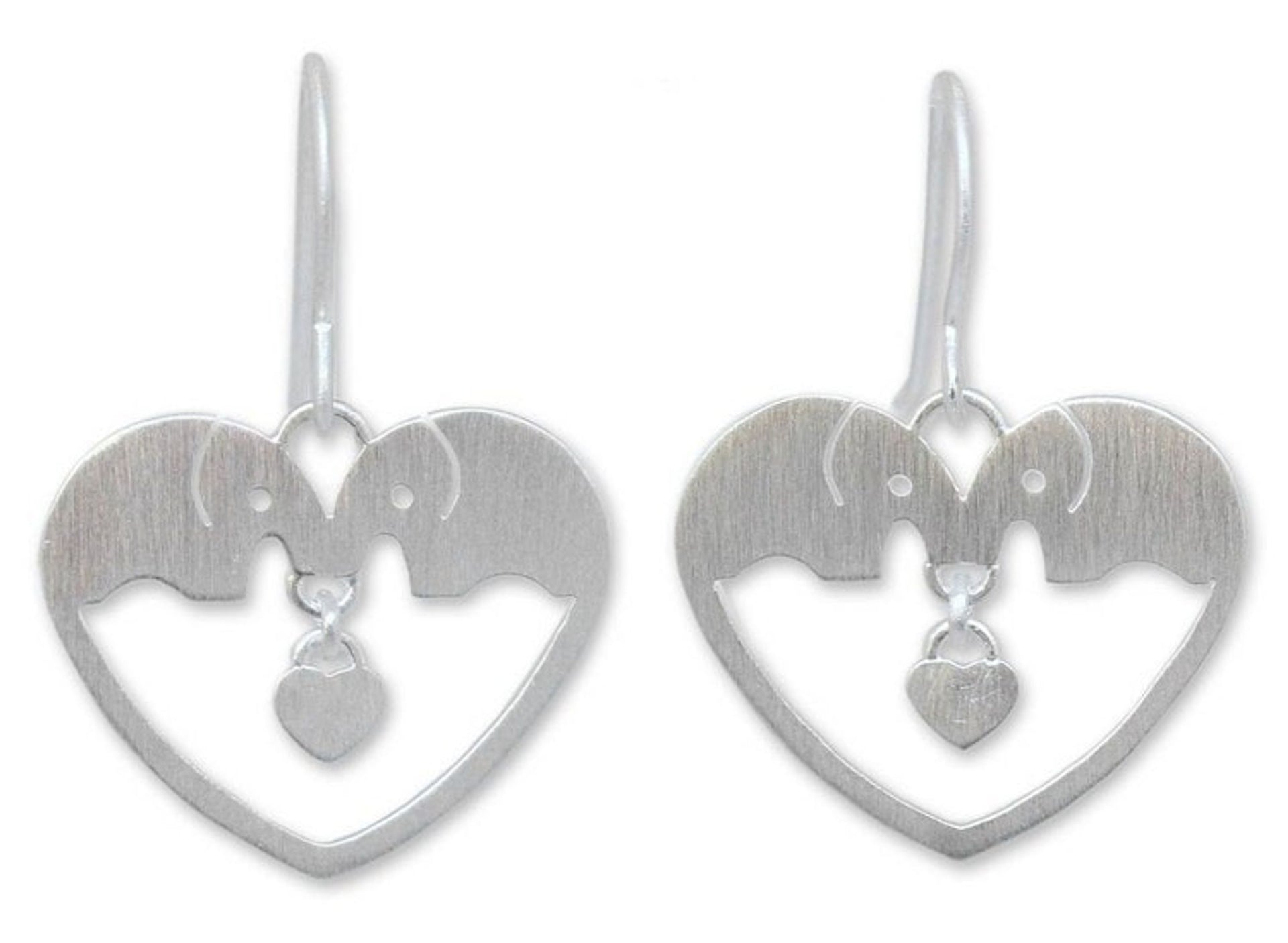 Sterling Silver Dangle Earrings 'Elephants in Love'