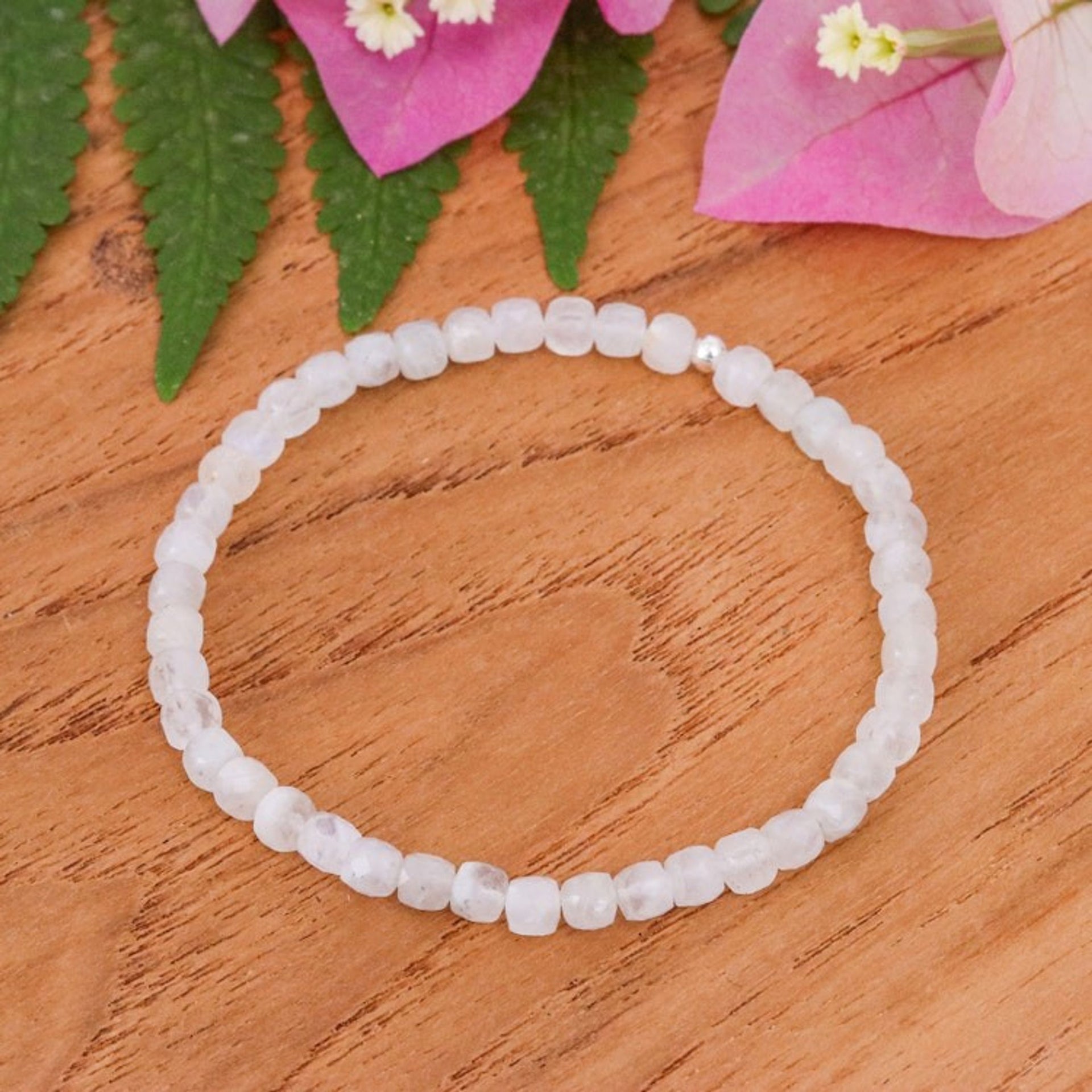 16-Carat Natural Moonstone Stretch Bracelet Made in Thailand 'New Colors of Chiang Mai'