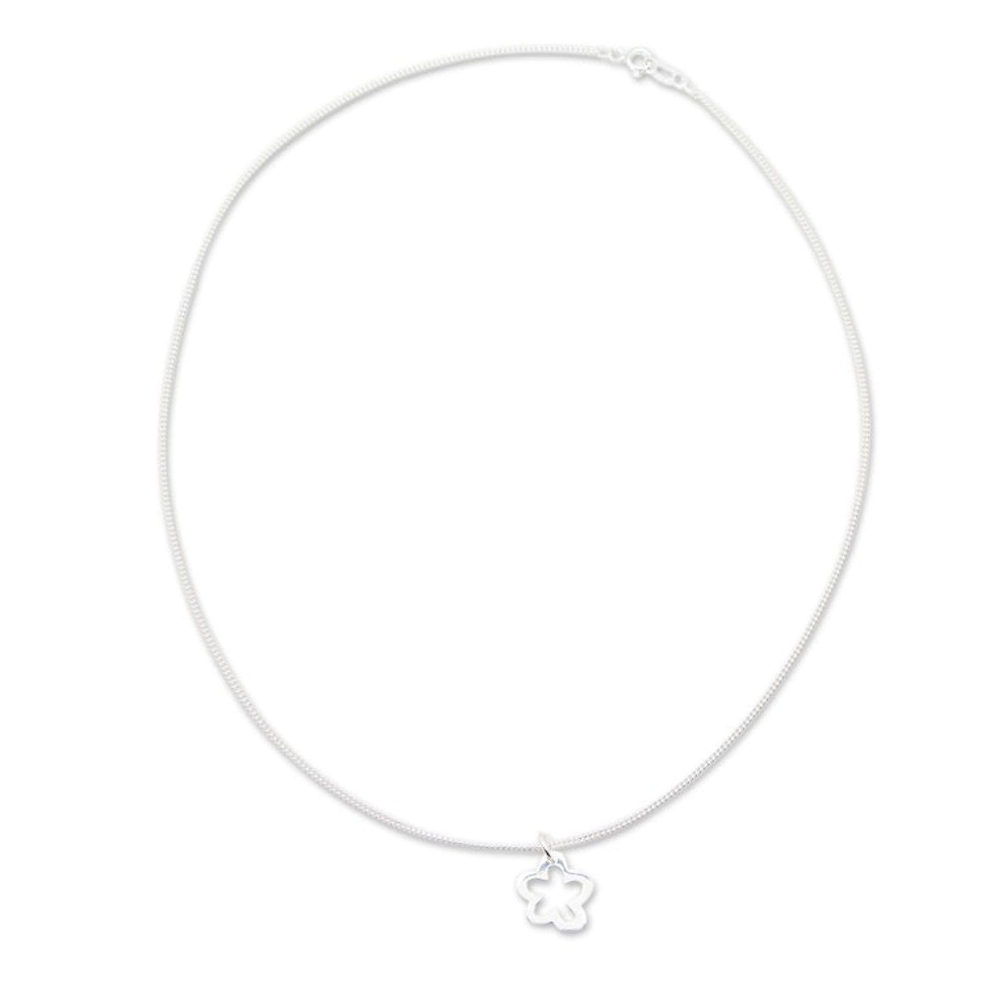 Floral Pendant Necklace in Sterling Silver 'Solitary Flower'