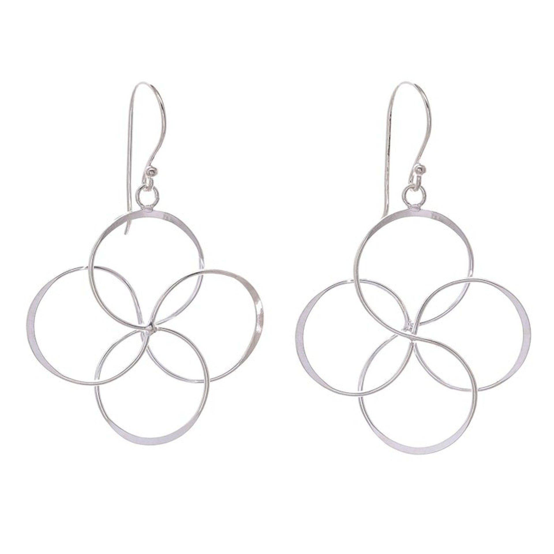 Sterling Silver Wire Dangle Earrings from Thailand 'Quartet Intersections'