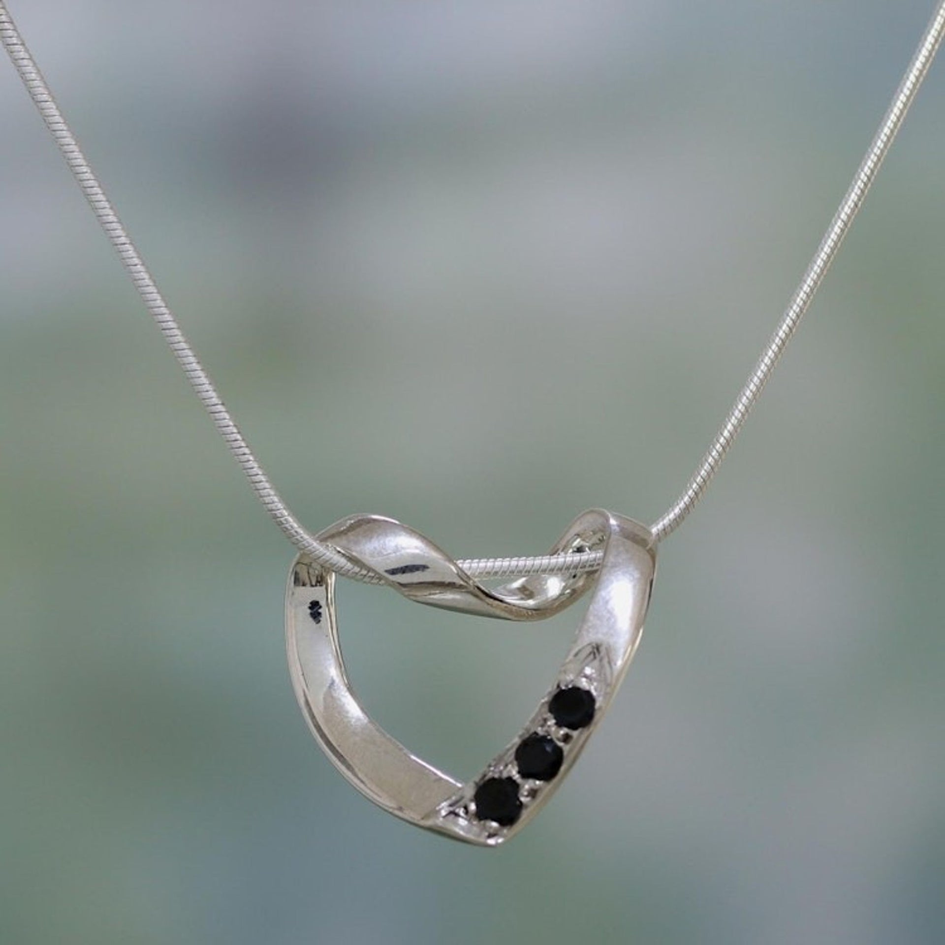 Heart Jewelry Sterling Silver and Onyx Necklace 'Peaceful Heart'