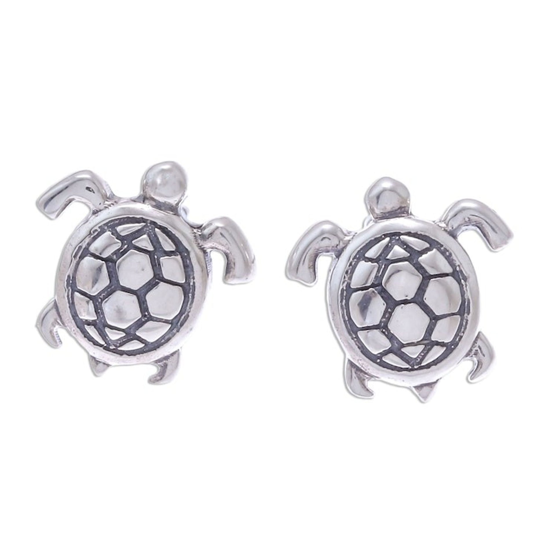 Thai Artisan Handcrafted Sterling Silver Turtle Earrings 'Tiny Turtles'