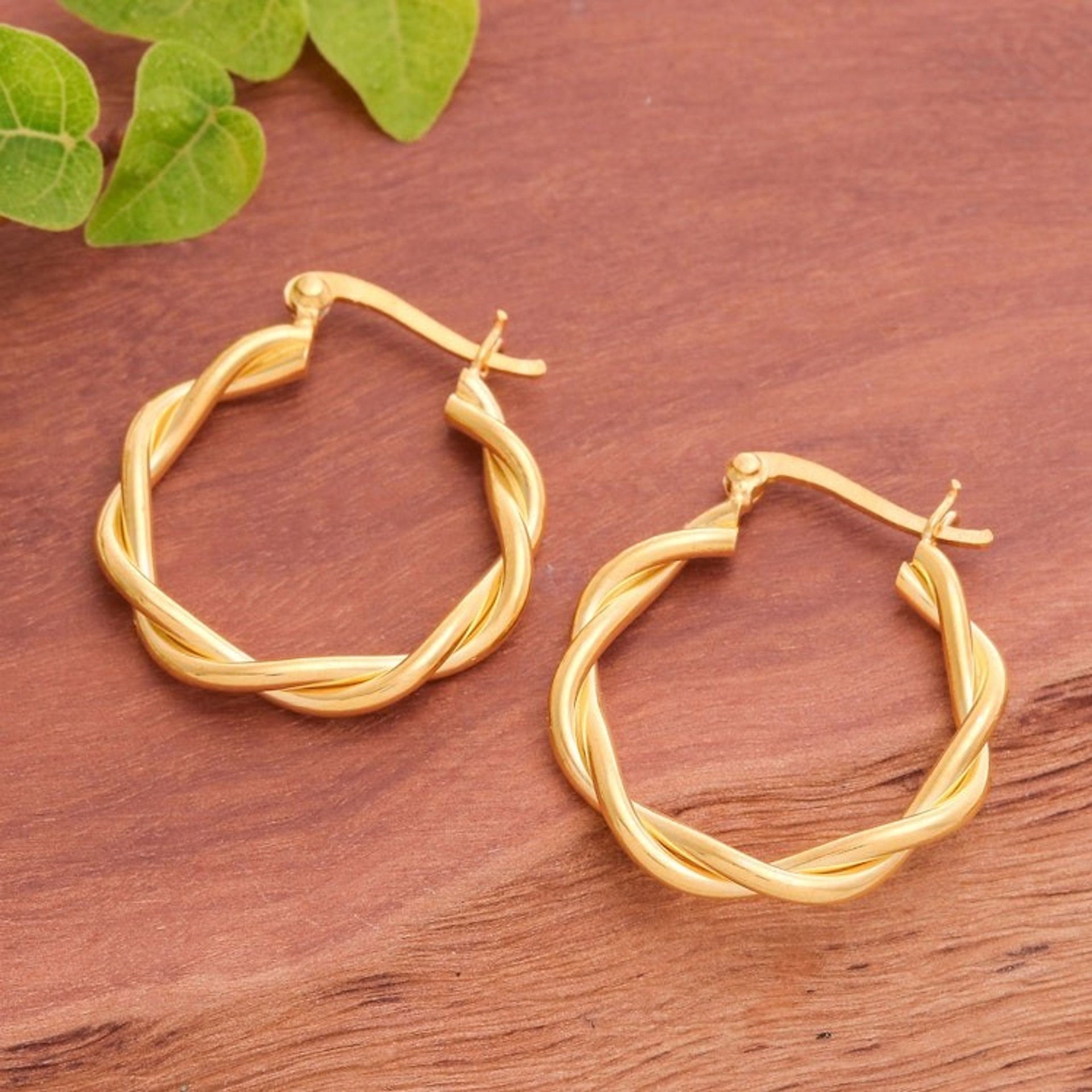 Artisan-Made High-Polished 18k Gold-Plated Hoop Earrings 'Dancing Gold'