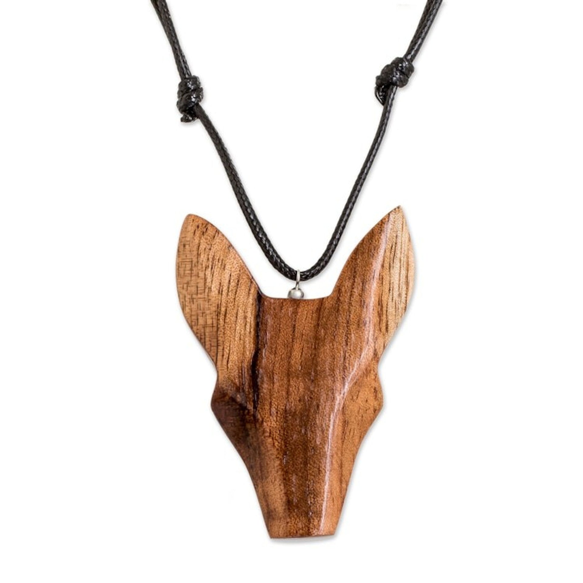 Hand-Carved Adjustable Cedarwood Wolf Pendant Necklace 'Nocturnal Wolf'