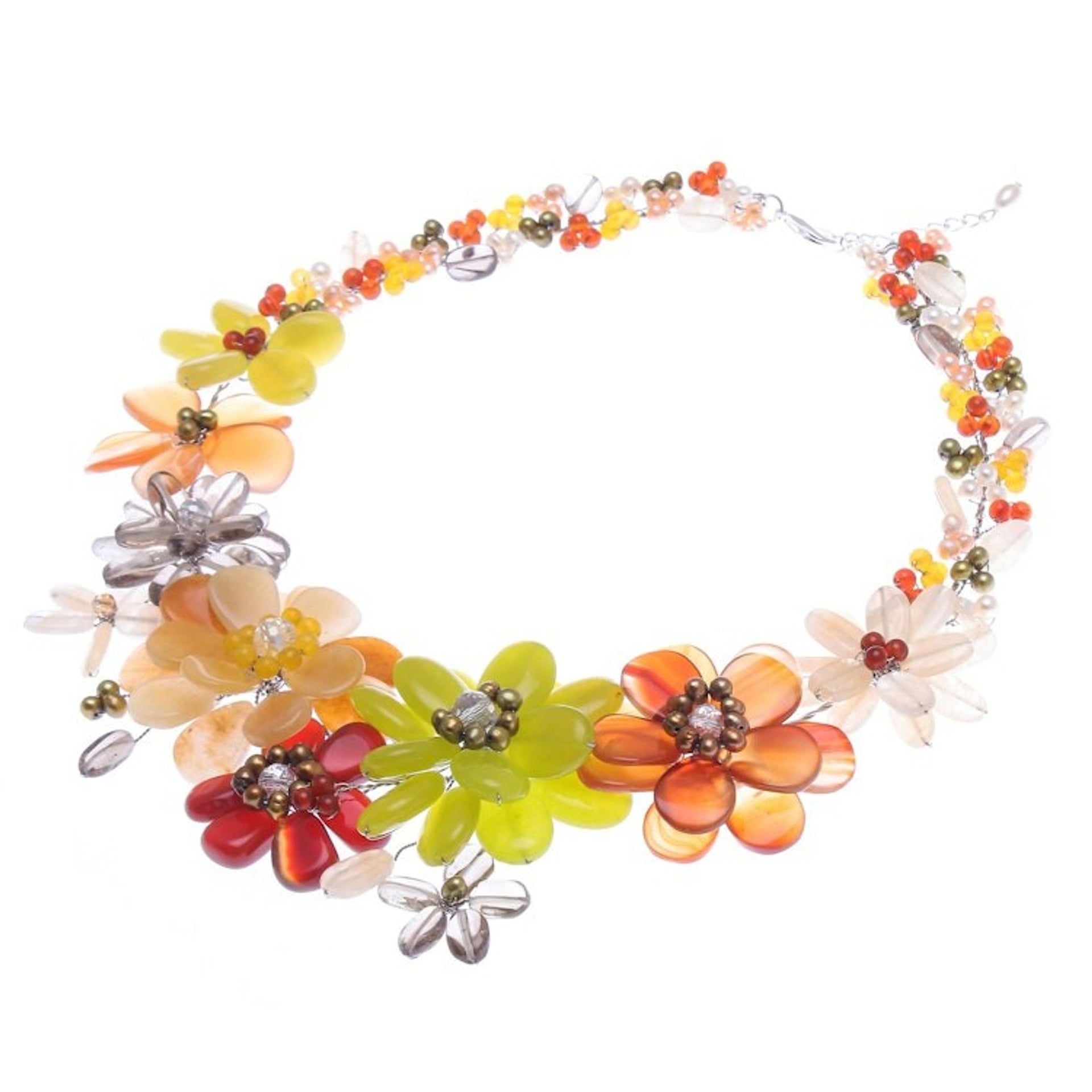 Cultured pearl and carnelian beaded necklace 'Joyous Camellia'