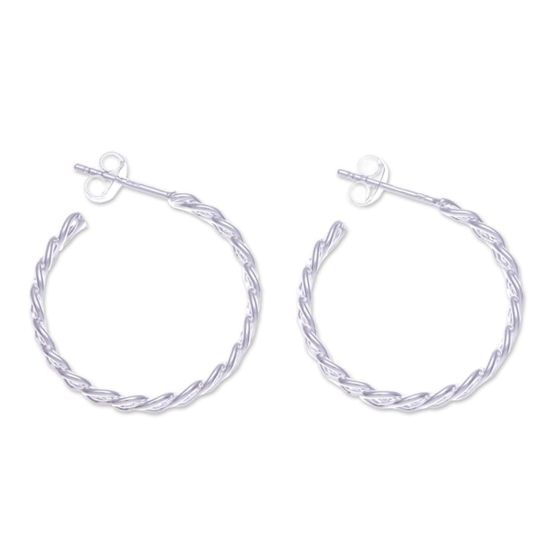 Minimalist-Inspired Sterling Silver Rope Half-Hoop Earrings 'Utopian Ropes'