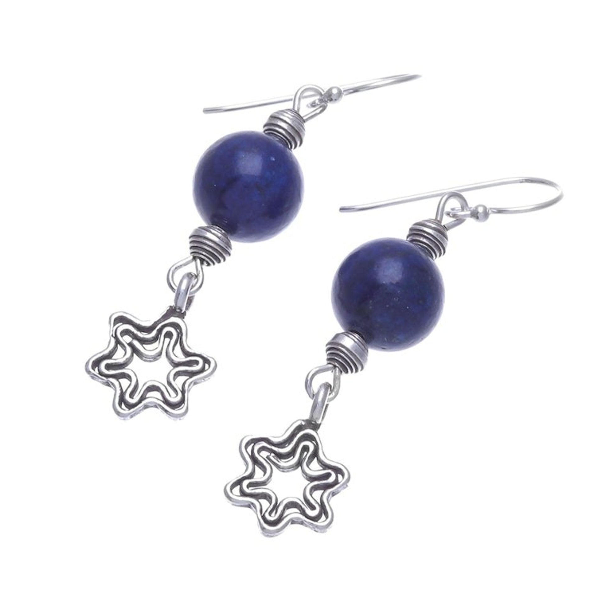 Lapis Lazuli Dangle Earrings with Star Motif 'Center Stage in Blue'