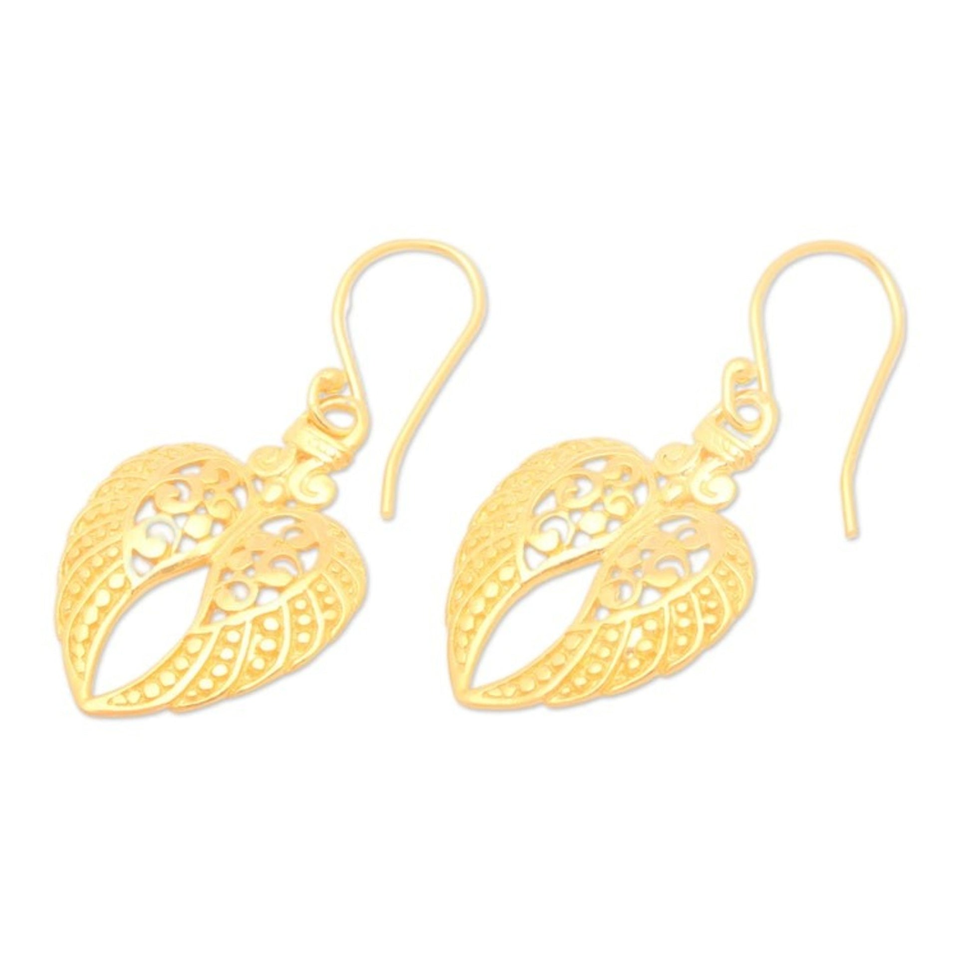 Traditional Angel-Themed 22k Gold-Plated Dangle Earrings 'Angelic Flight'