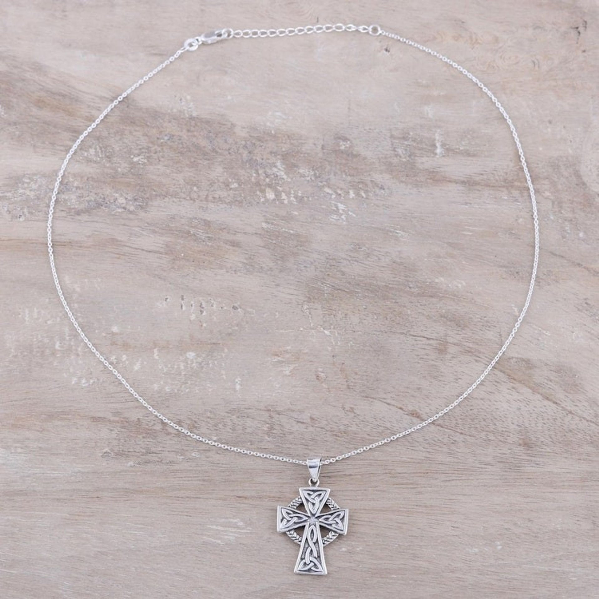 Celtic Cross Sterling Silver Pendant Necklace from India 'Celtic Faith'