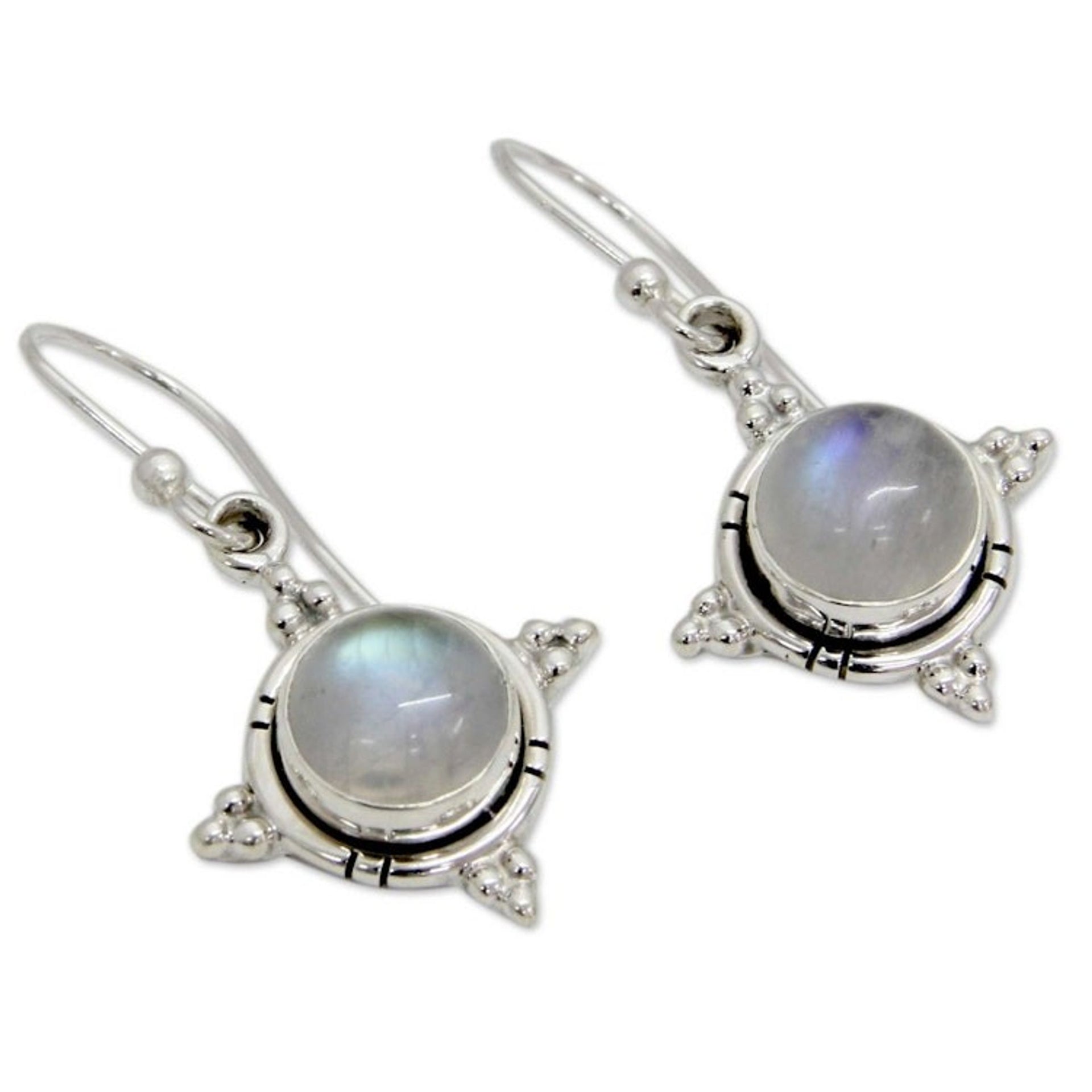 Artisan Jewelry Sterling Silver Rainbow Moonstone Earrings 'Endless Moonlight'