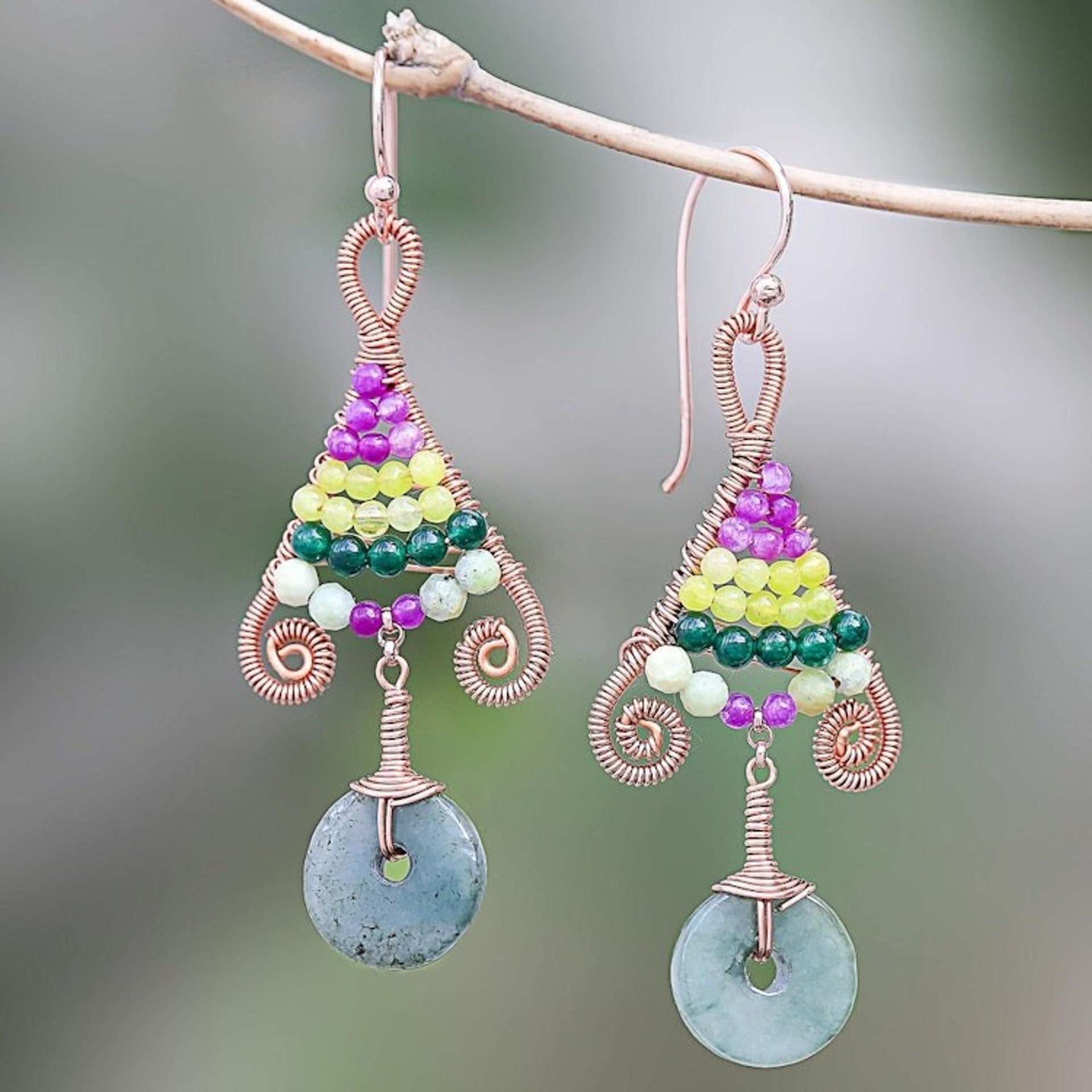 Gold Accented Multi-Gemstone Dangle Earrings from Thailand 'Bohemian Fascination'