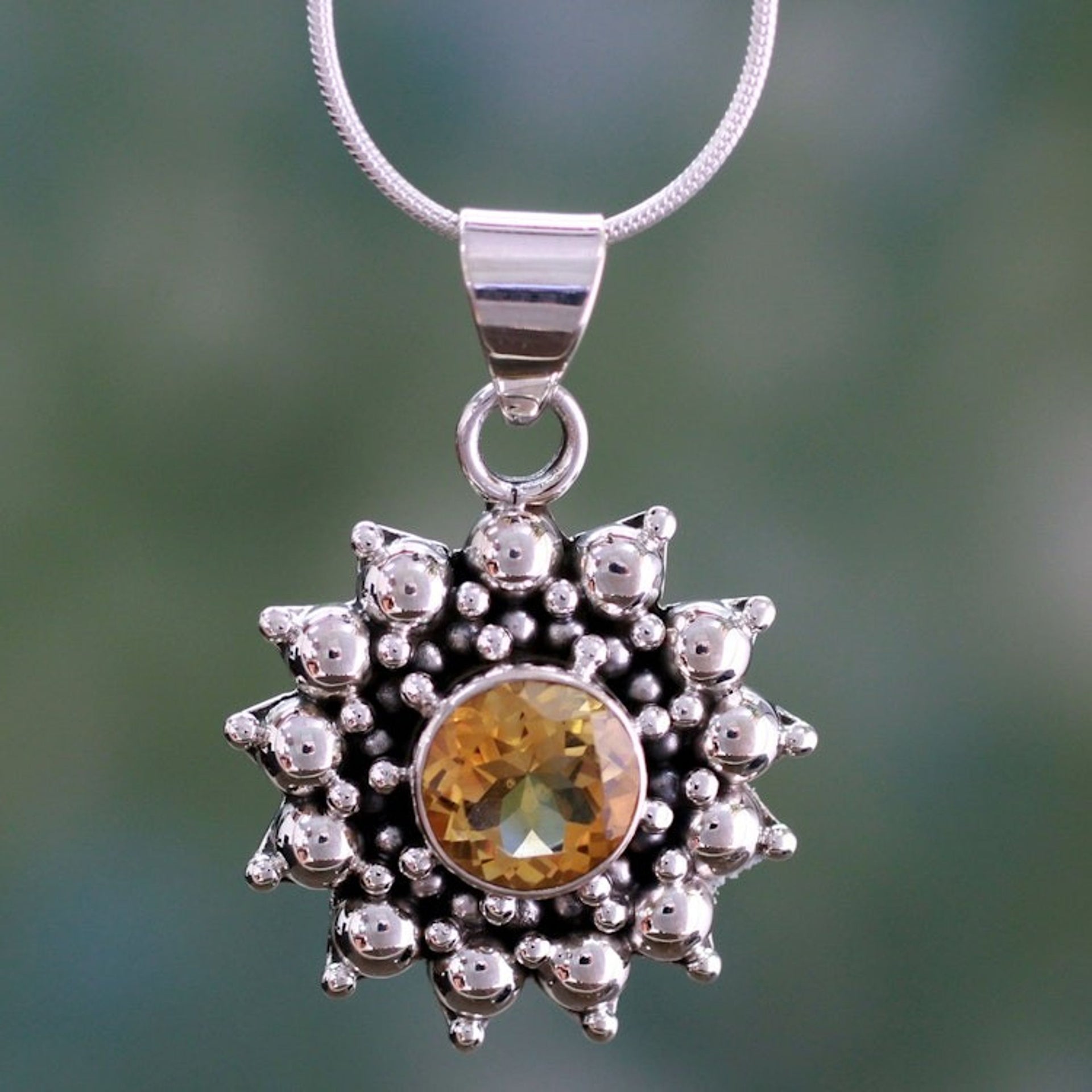 Citrine Necklace Artisan Sterling Silver Jewelry from India 'Star'