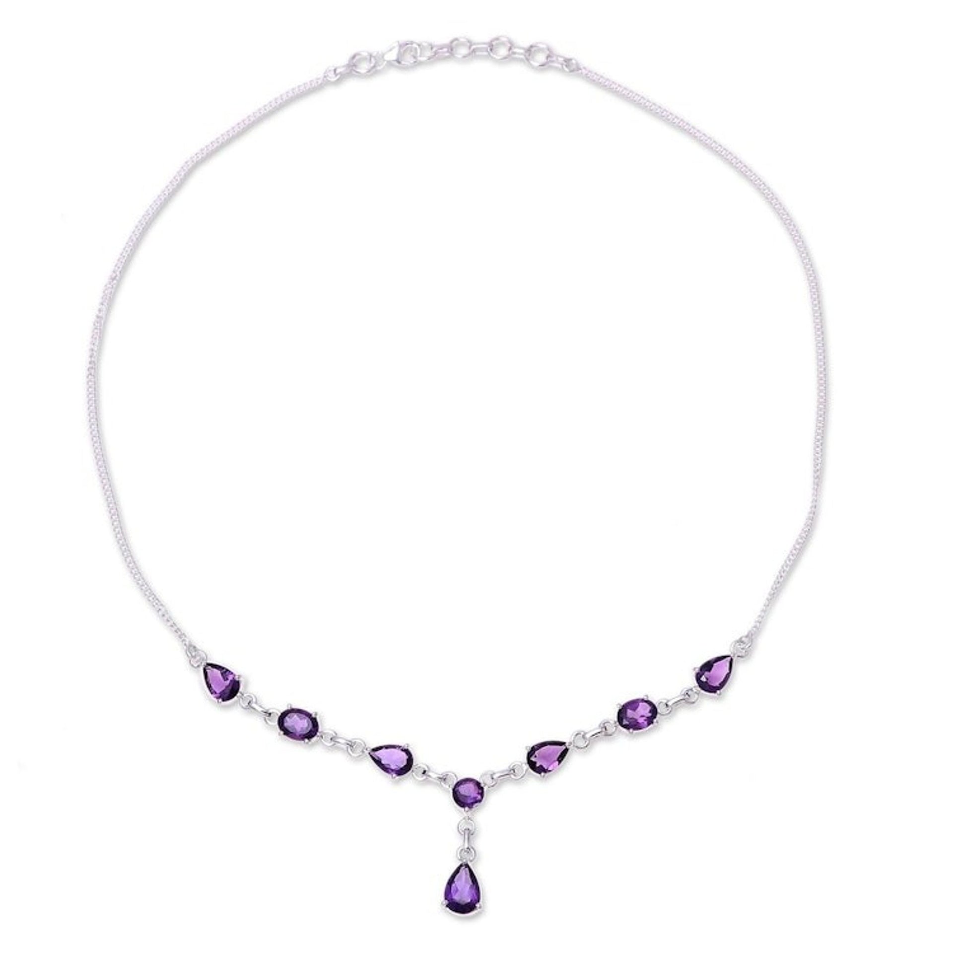 Artisan Crafted Amethyst and Sterling Silver Y Necklace 'Lilac Princess'