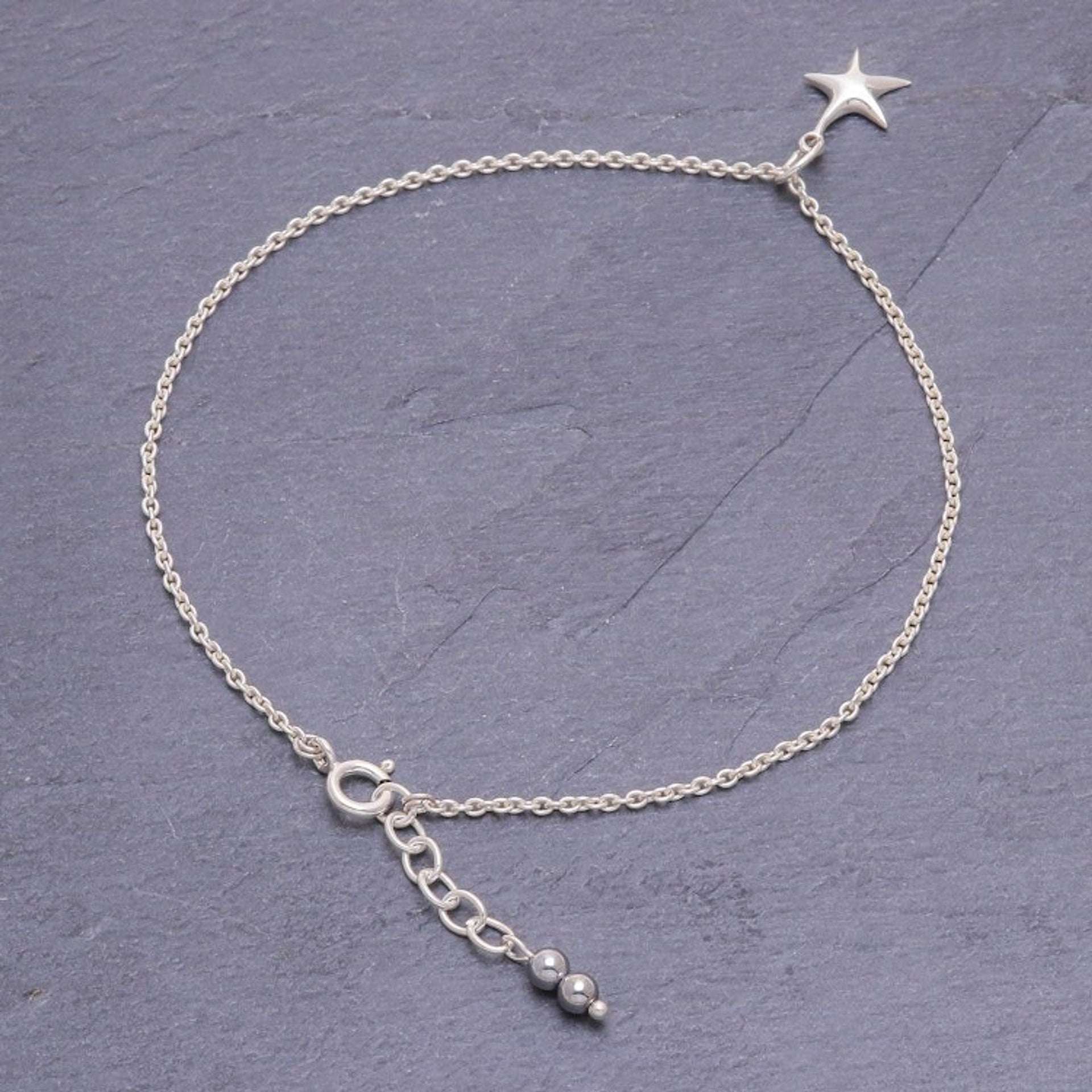 Sterling Silver Starfish Hematite Ankle Bracelet 'Sea Starfish'