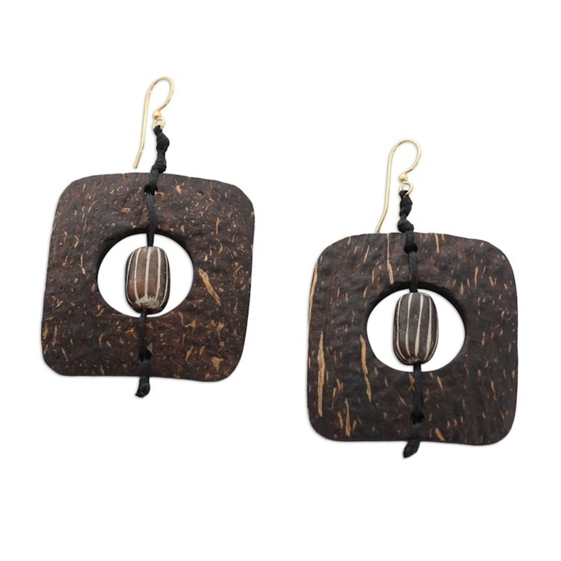 Unique Coconut Shell Dangle Earrings 'Medieval Nature'