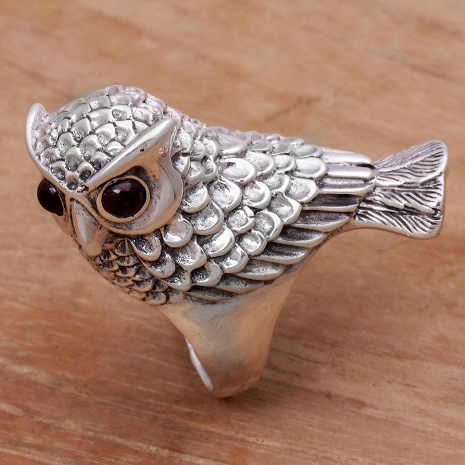 Hand Crafted Sterling Silver and Garnet Cocktail Ring 'Wise Guardian'