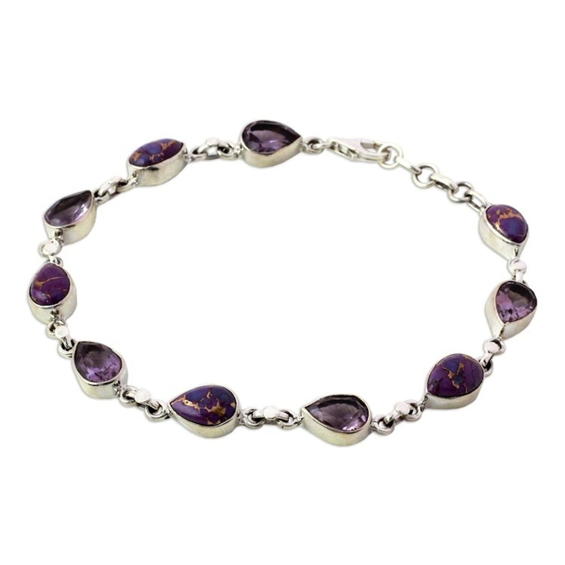 Amethyst Composite Turquoise Link Bracelet from India 'Tears of India'