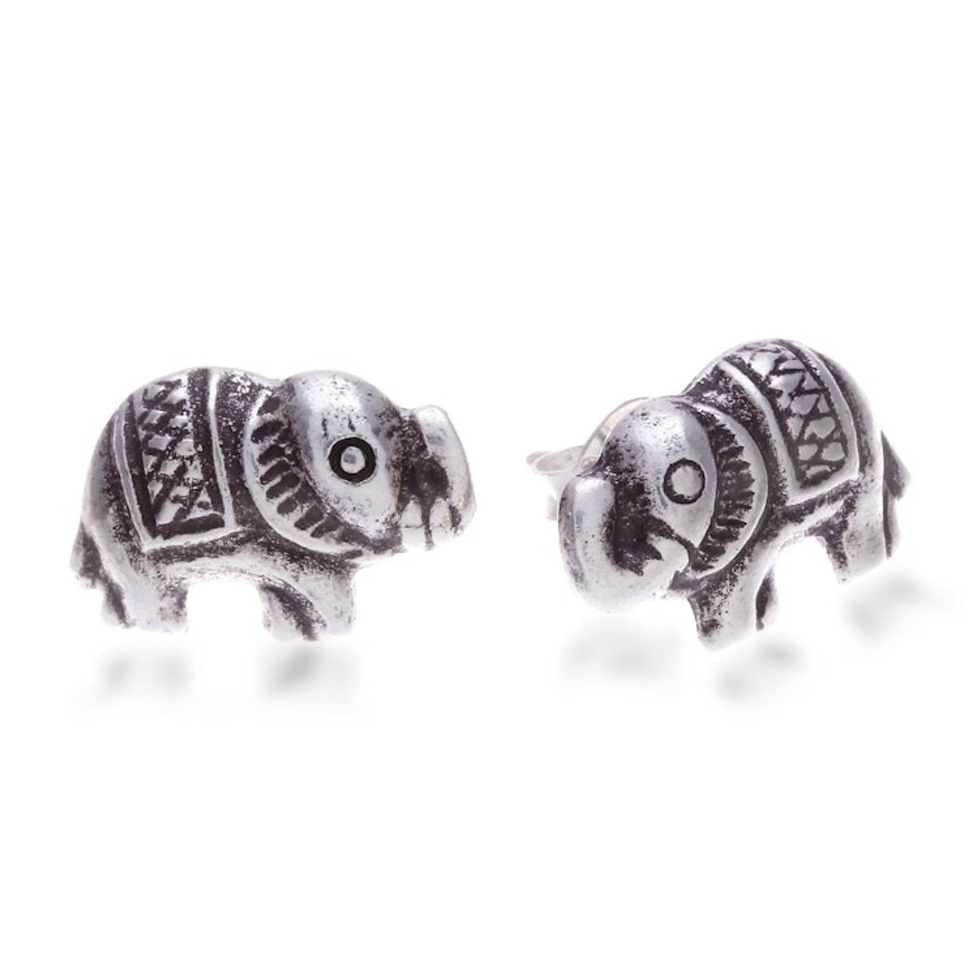 Sterling Silver Elephant Stud Earrings with Darkened Accents 'Posh Elephant'