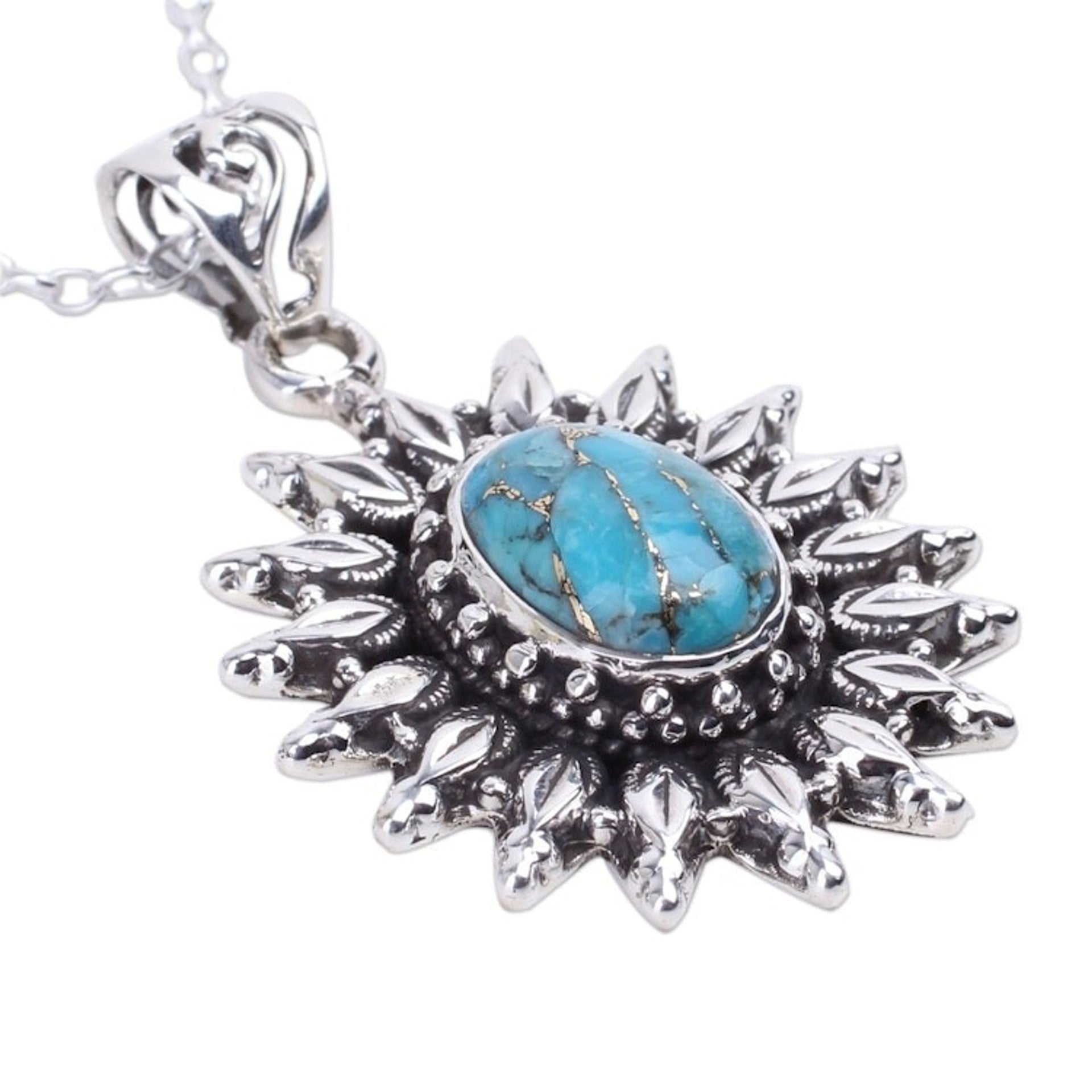 Silver and Composite Turquoise Artisan Crafted Necklace 'Eternal Radiance'