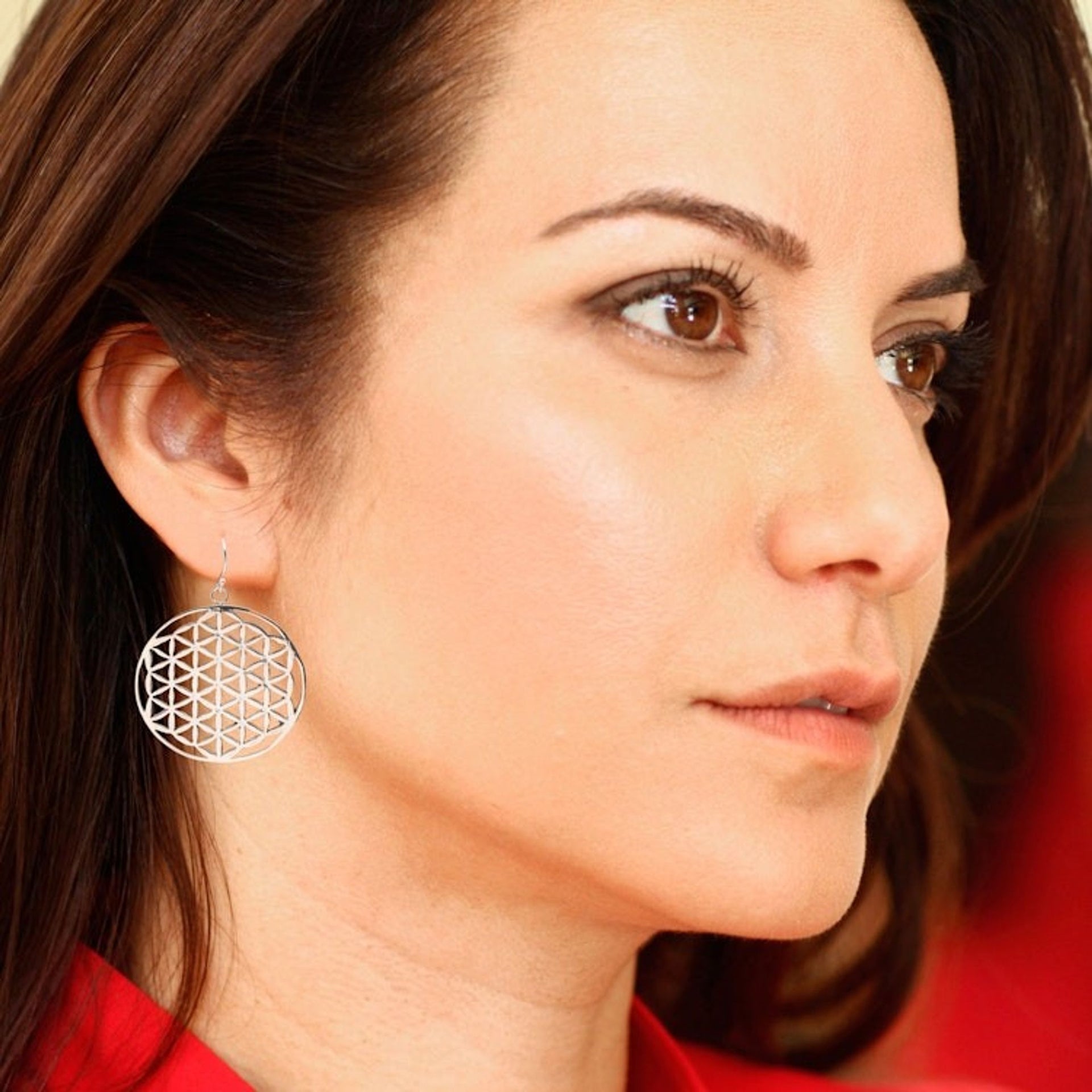 Modern Geometric Round Sterling Silver Dangle Earrings 'Geometric Heaven'