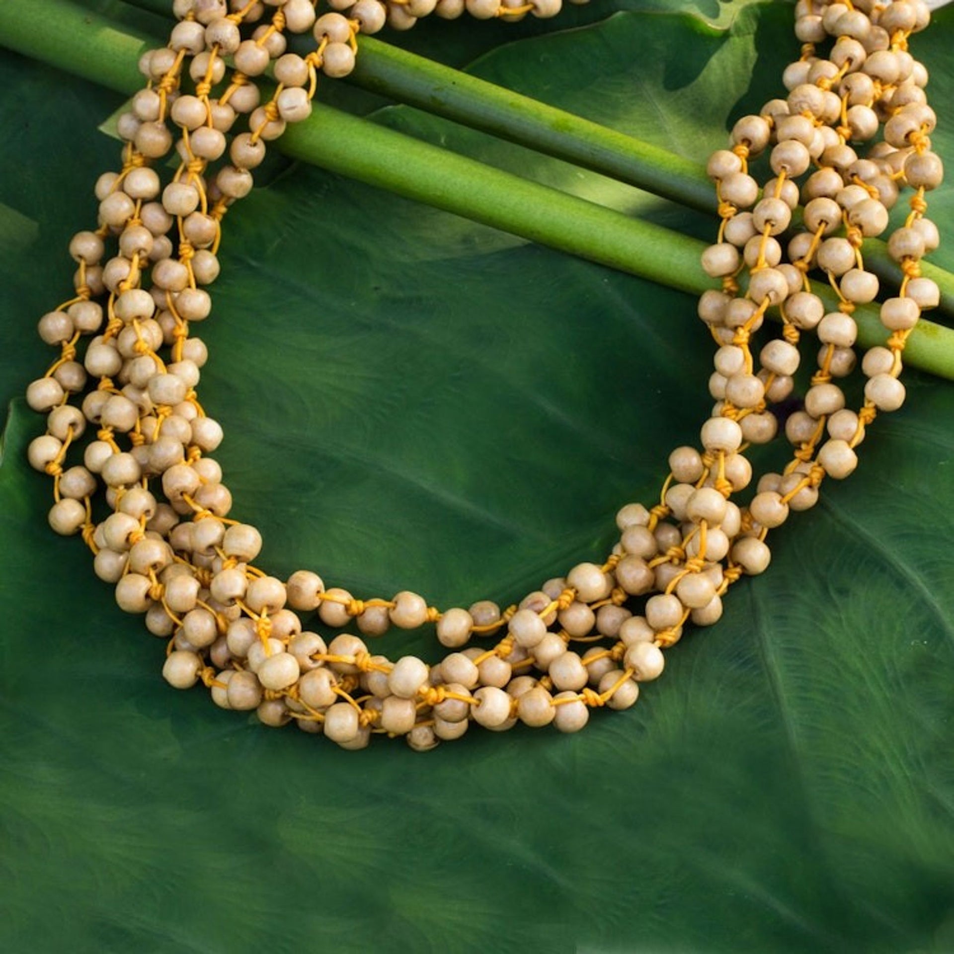 Fair Trade Artisan Crafted Wood Torsade Necklace 'In Nature'