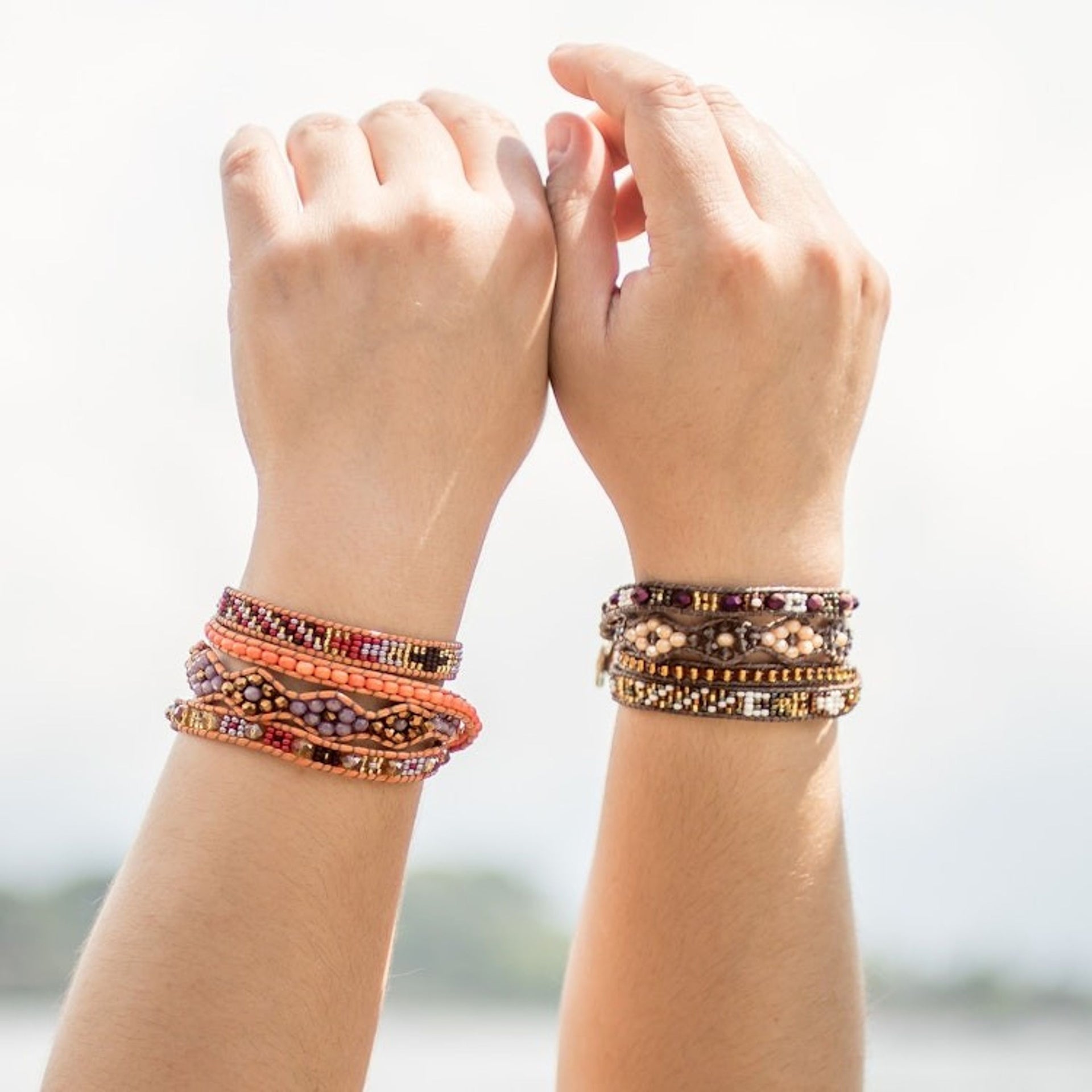 Two Handcrafted Beaded Positive Energy Long Wrap Bracelets 'Protection and Abundance'