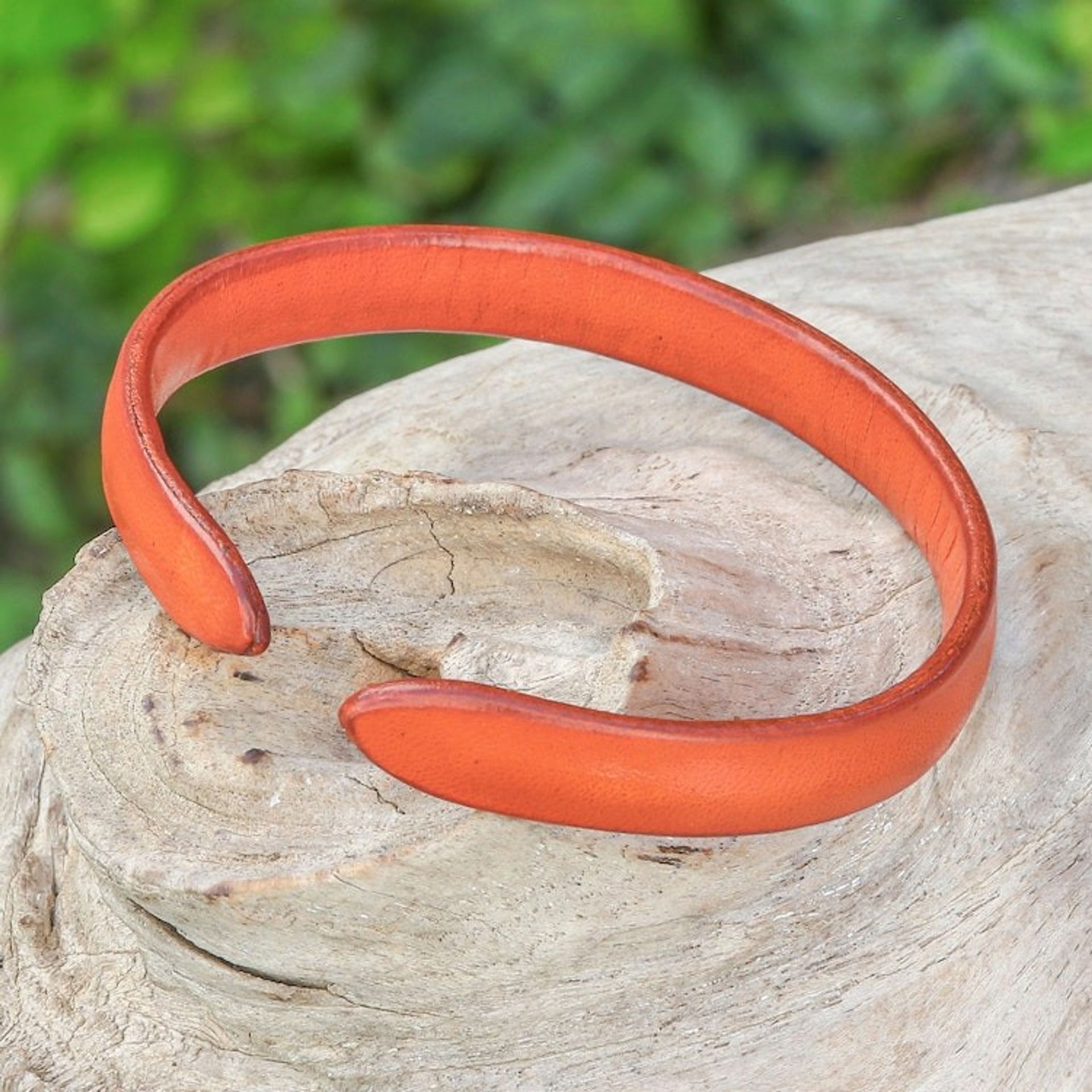 Handcrafted Modern Leather Cuff Bracelet in Orange 'Simply Confident'