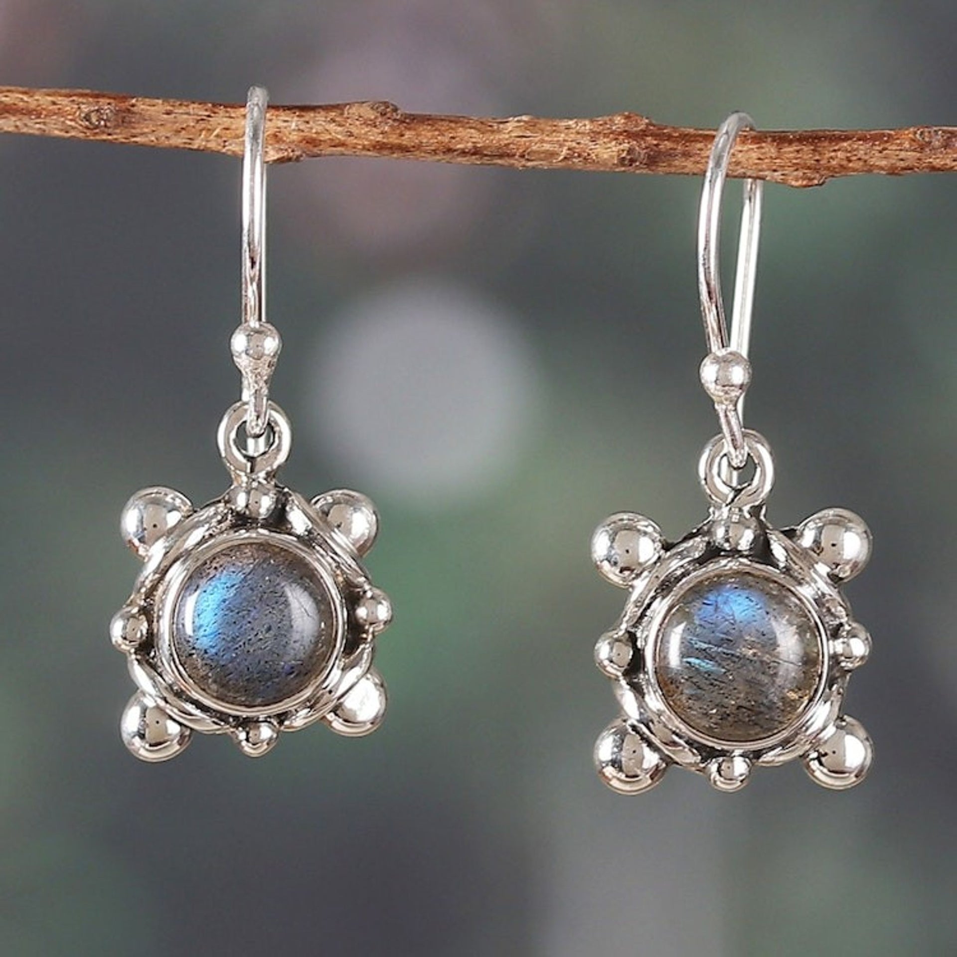 Sterling Silver and Natural Labradorite Dangle Earrings 'Intuitive Cosmos'