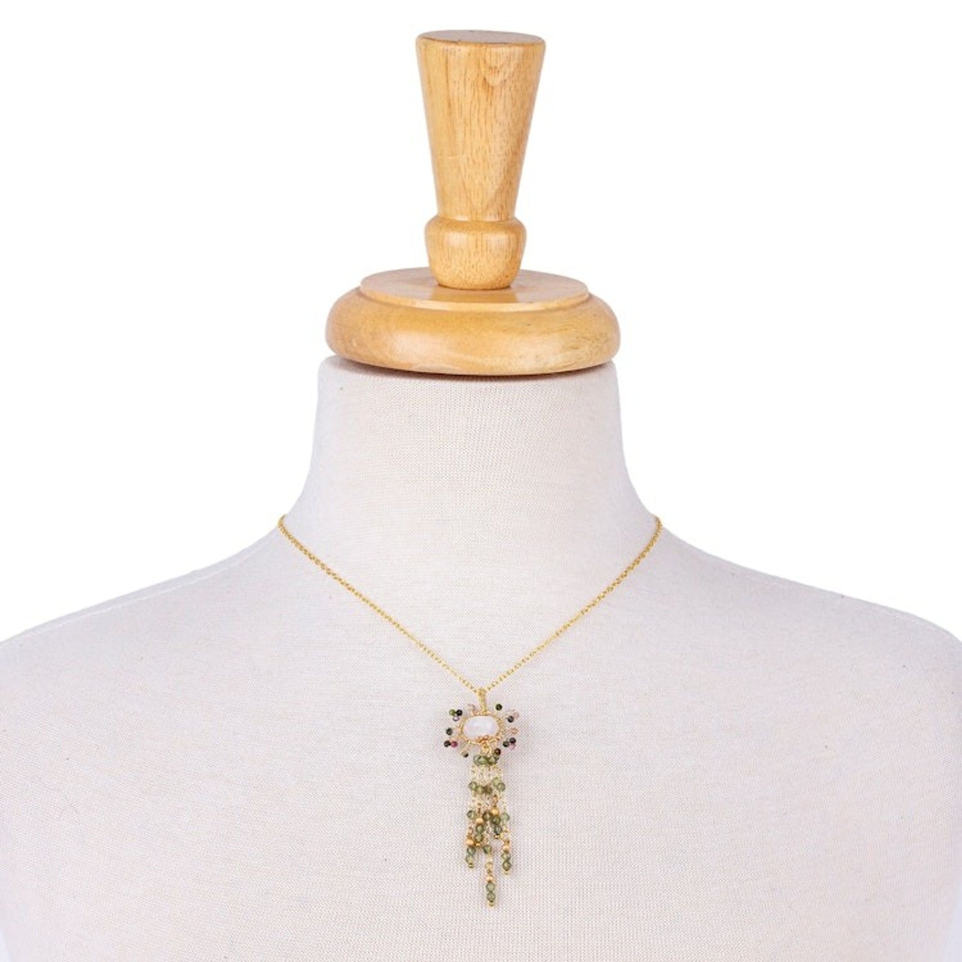 Gold-Accented Quartz Tourmaline and Peridot Pendant Necklace 'Absolute Harmony'