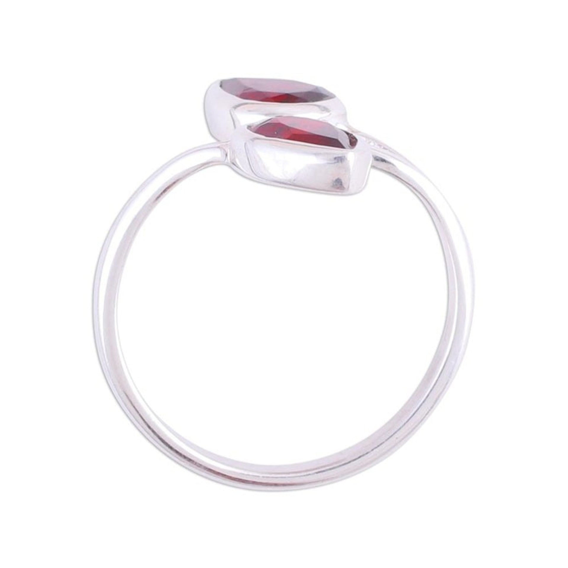Rhodium Plated Garnet and Silver Wrap Ring from India 'Red Teardrops'