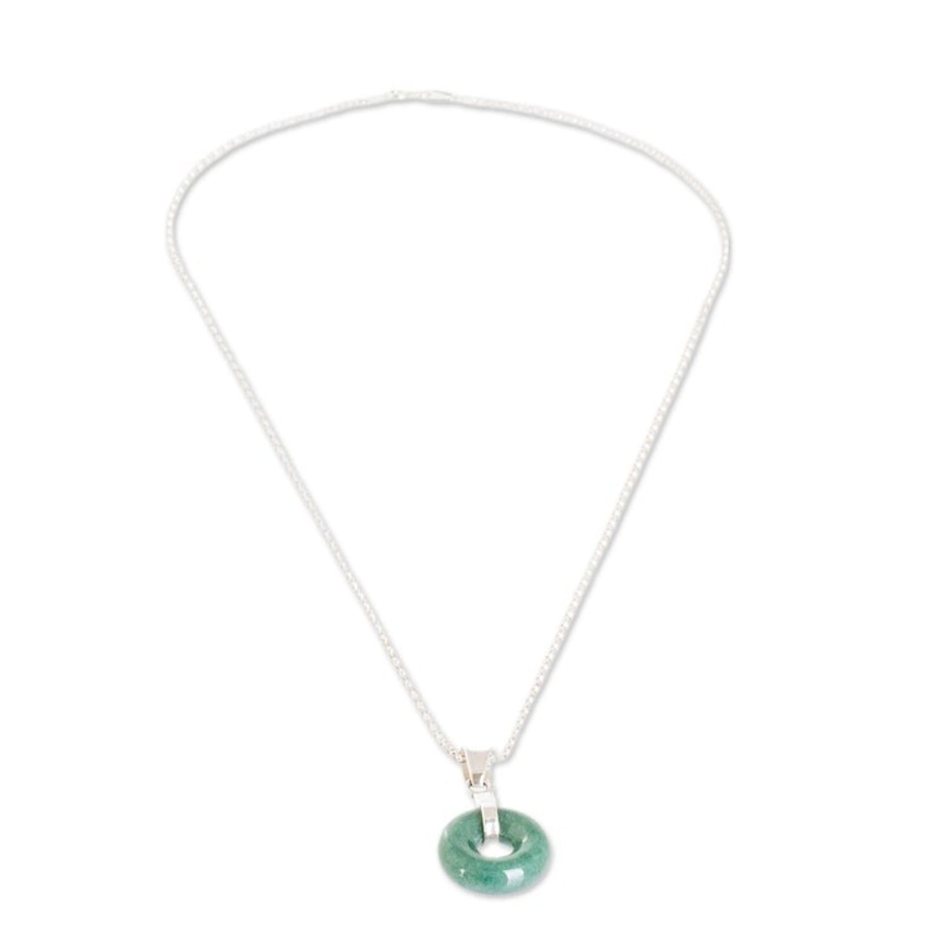Modern Round Natural Bright Green Jade Pendant Necklace 'Paths of Vitality'
