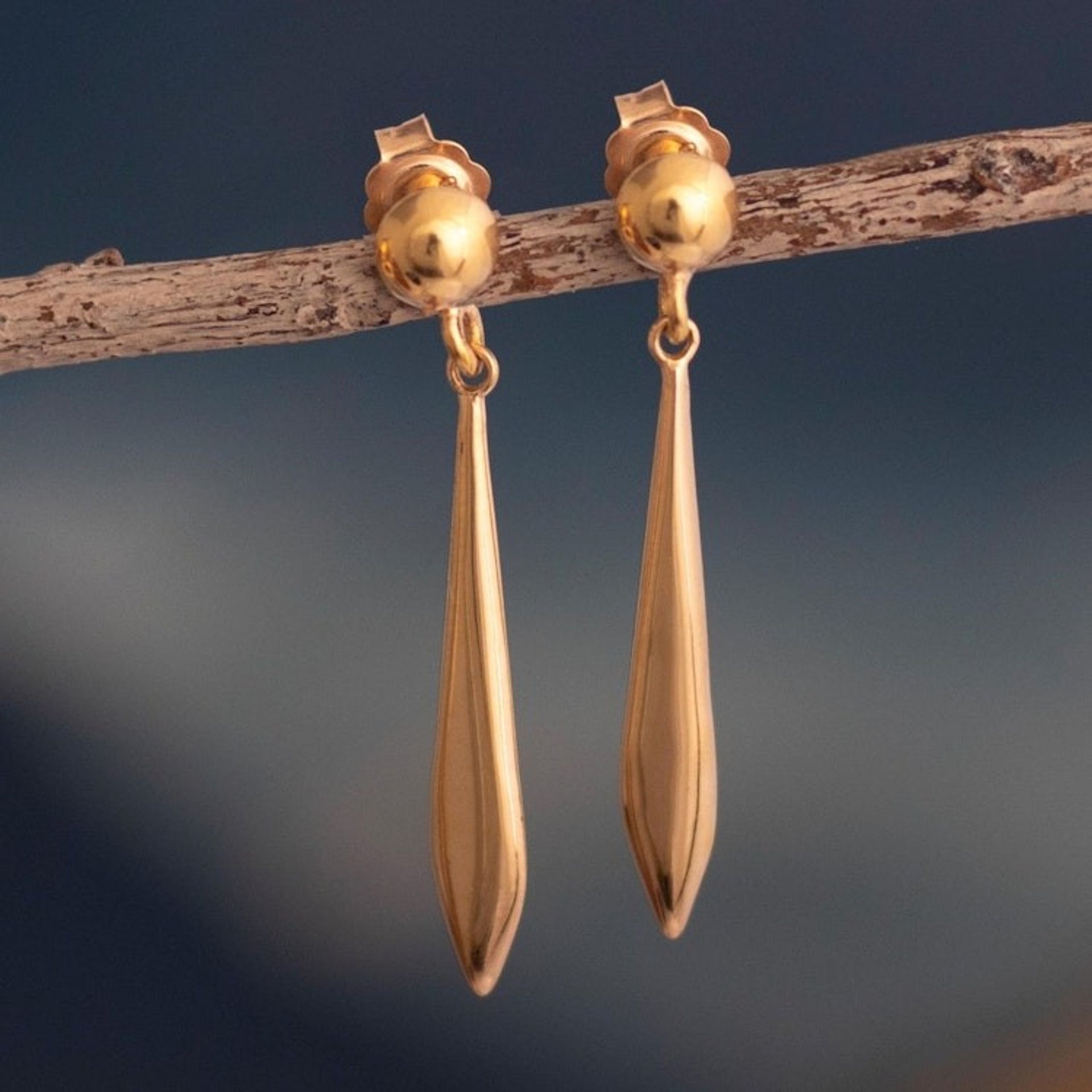 18K Gold Plated Slender Dangle Earrings From Peru 'Looking Back'