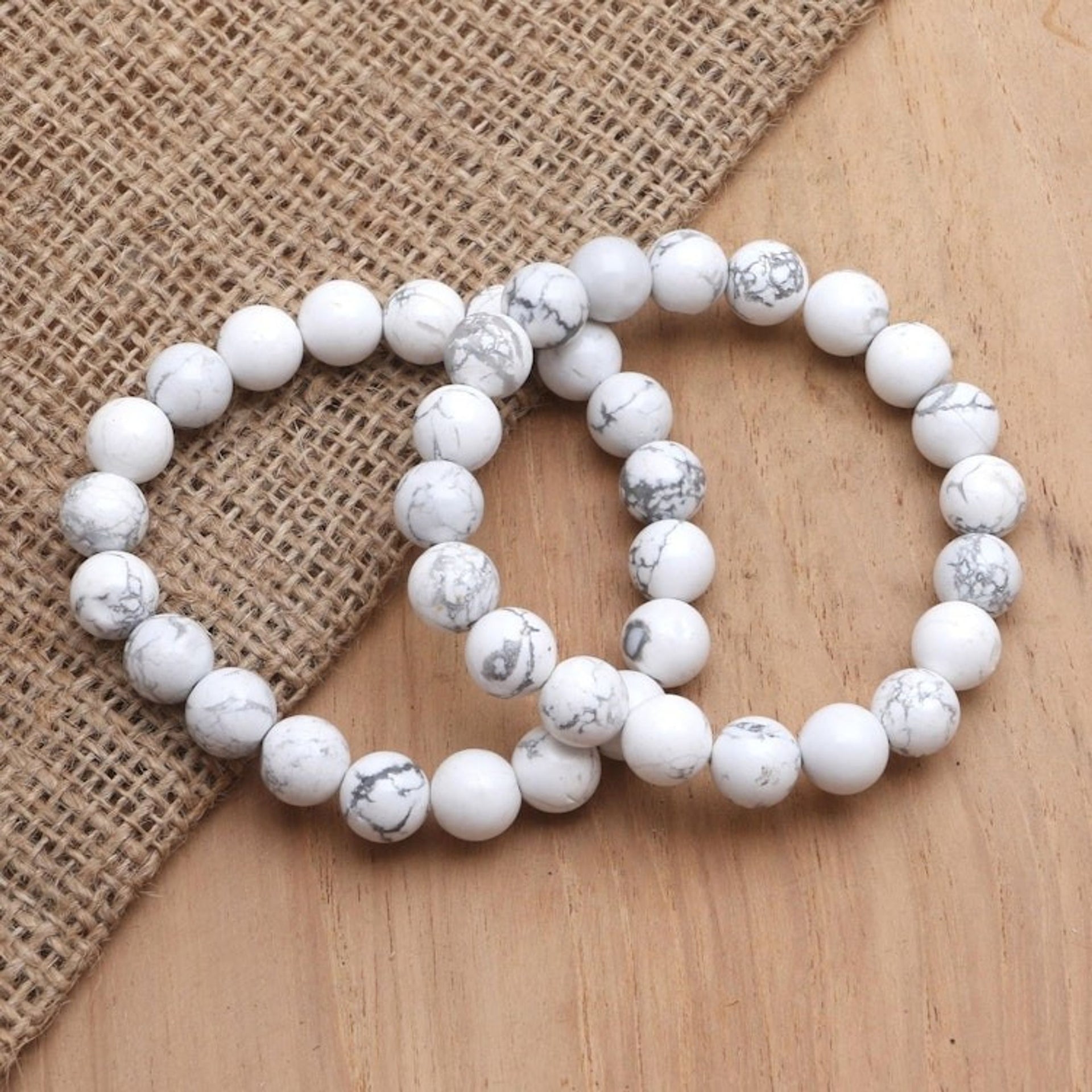 Artisan Crafted Ceramic Beaded Stretch Bracelet Set of 2 'Thunder Clouds in Large'