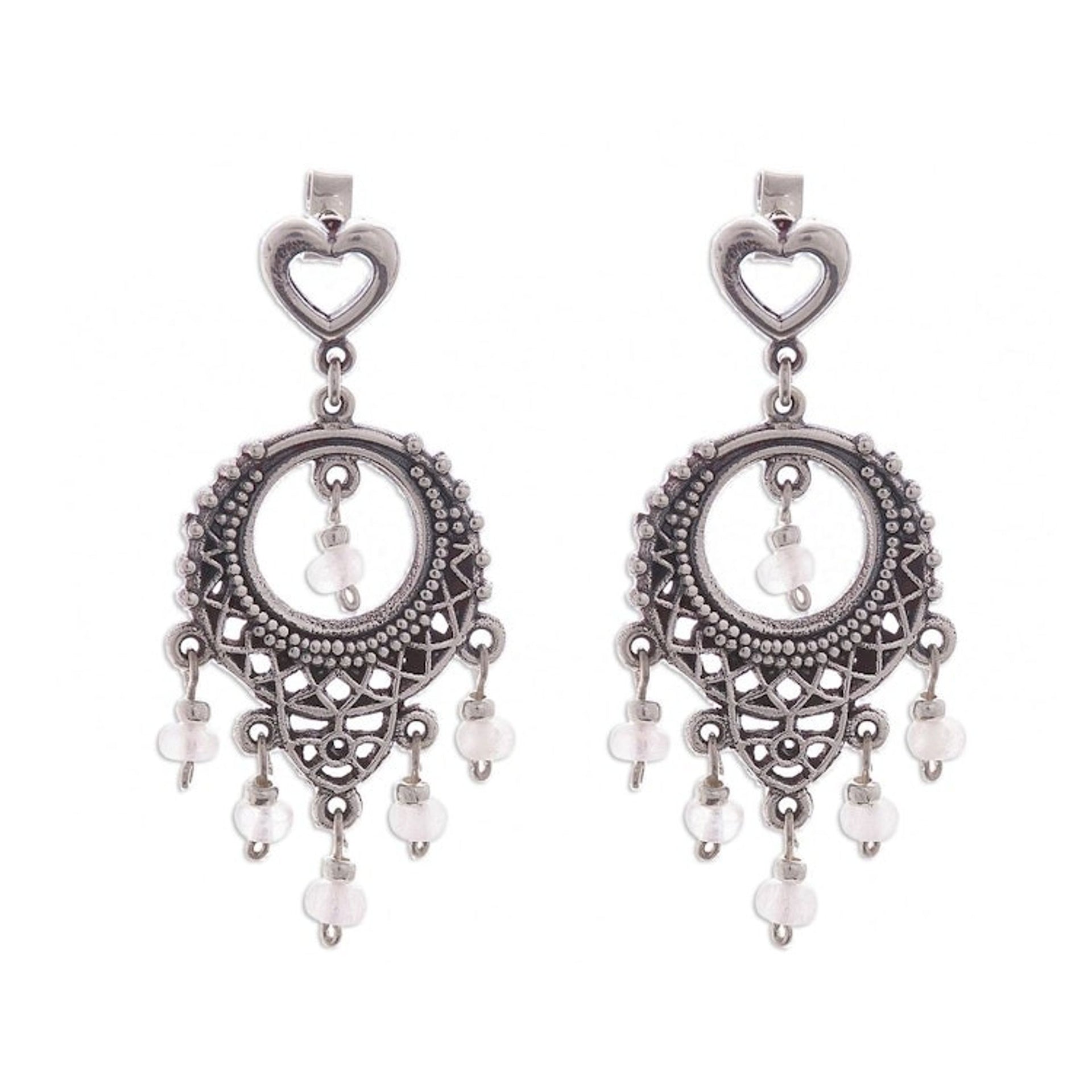 Rose Quartz Chandelier Earrings Crafted in Peru 'Heart Festival'