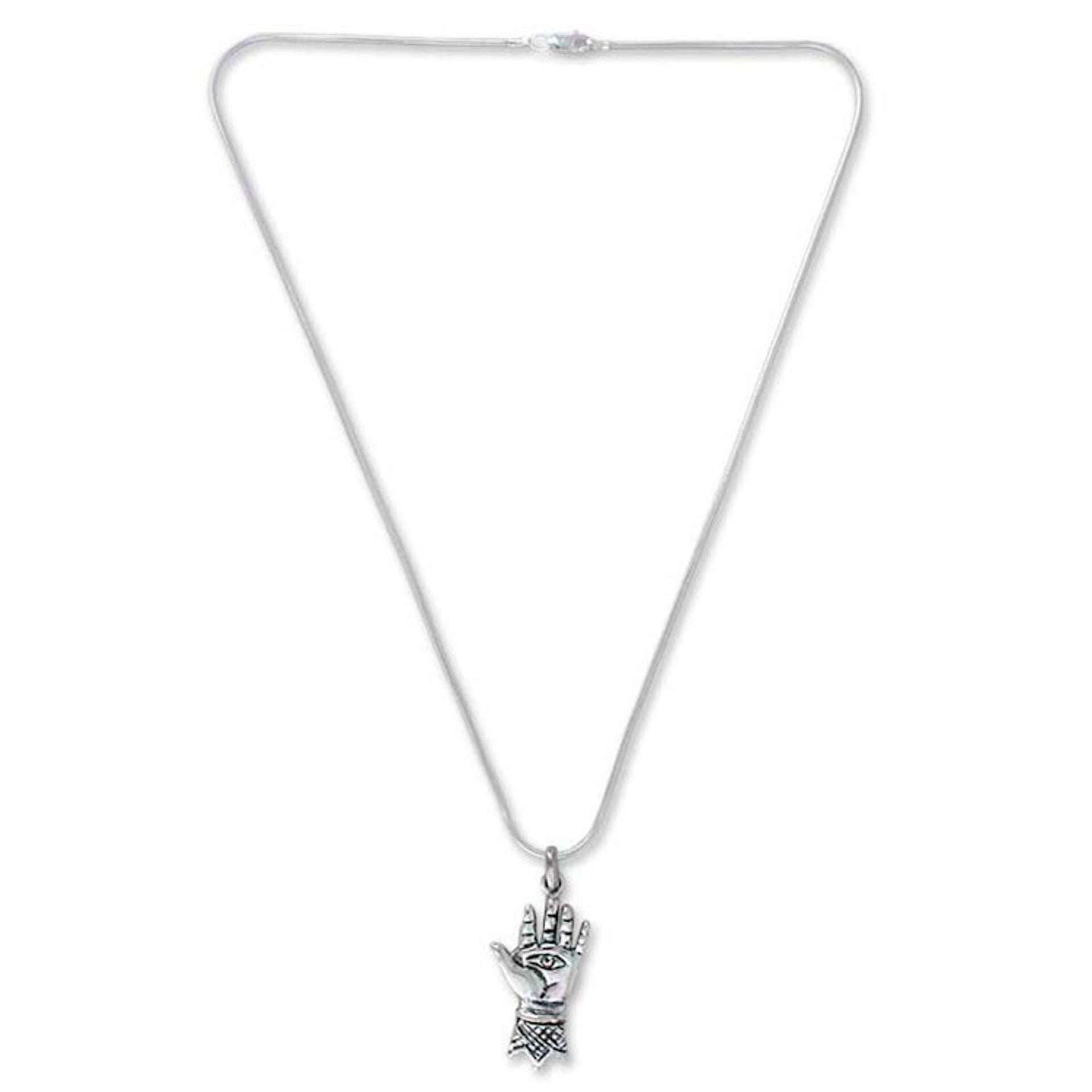 Taxco Silver Sterling Silver Pendant Necklace 'Hand of Hamsa'