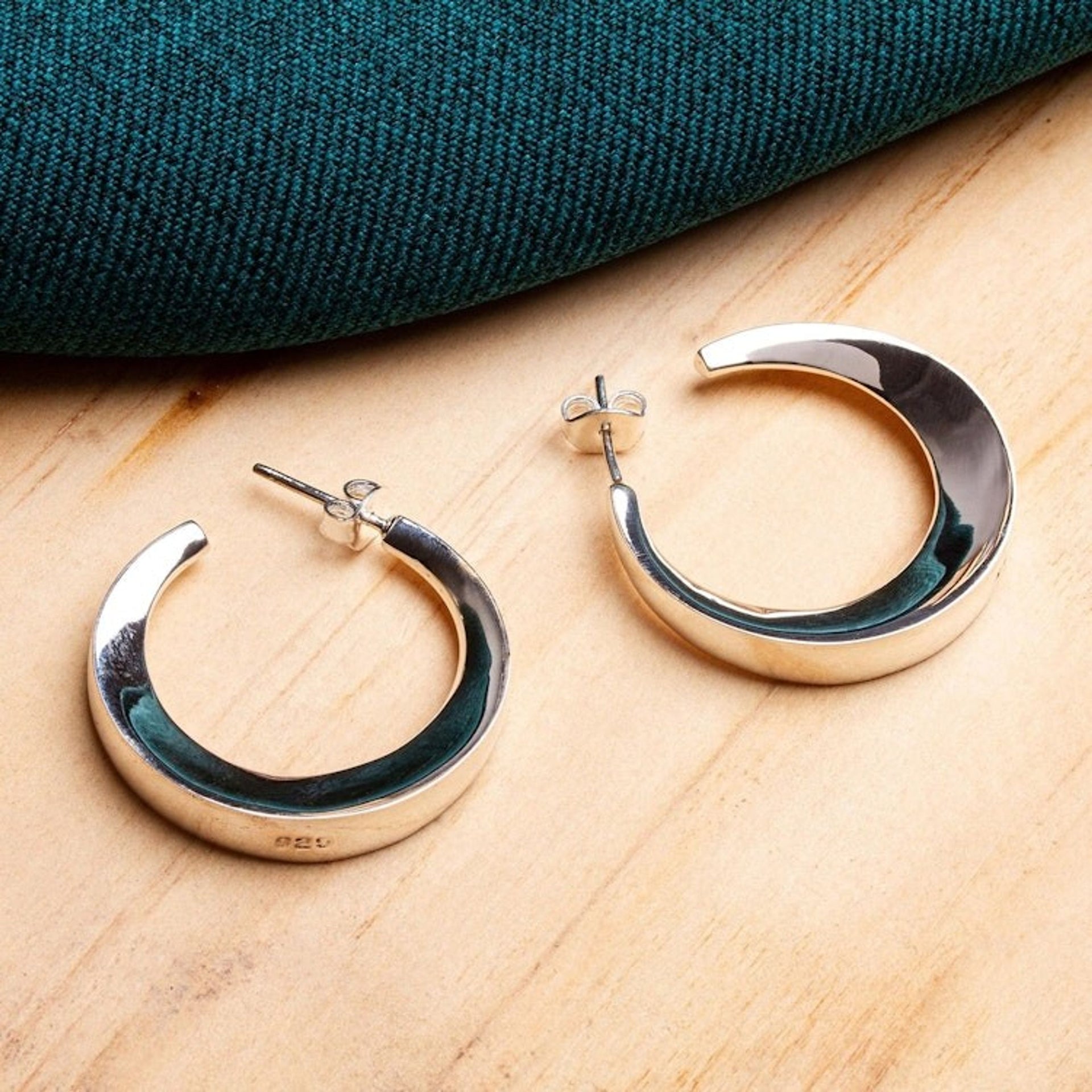Handcrafted Sterling Half-Hoop Earrings 'Liquid Crescent'