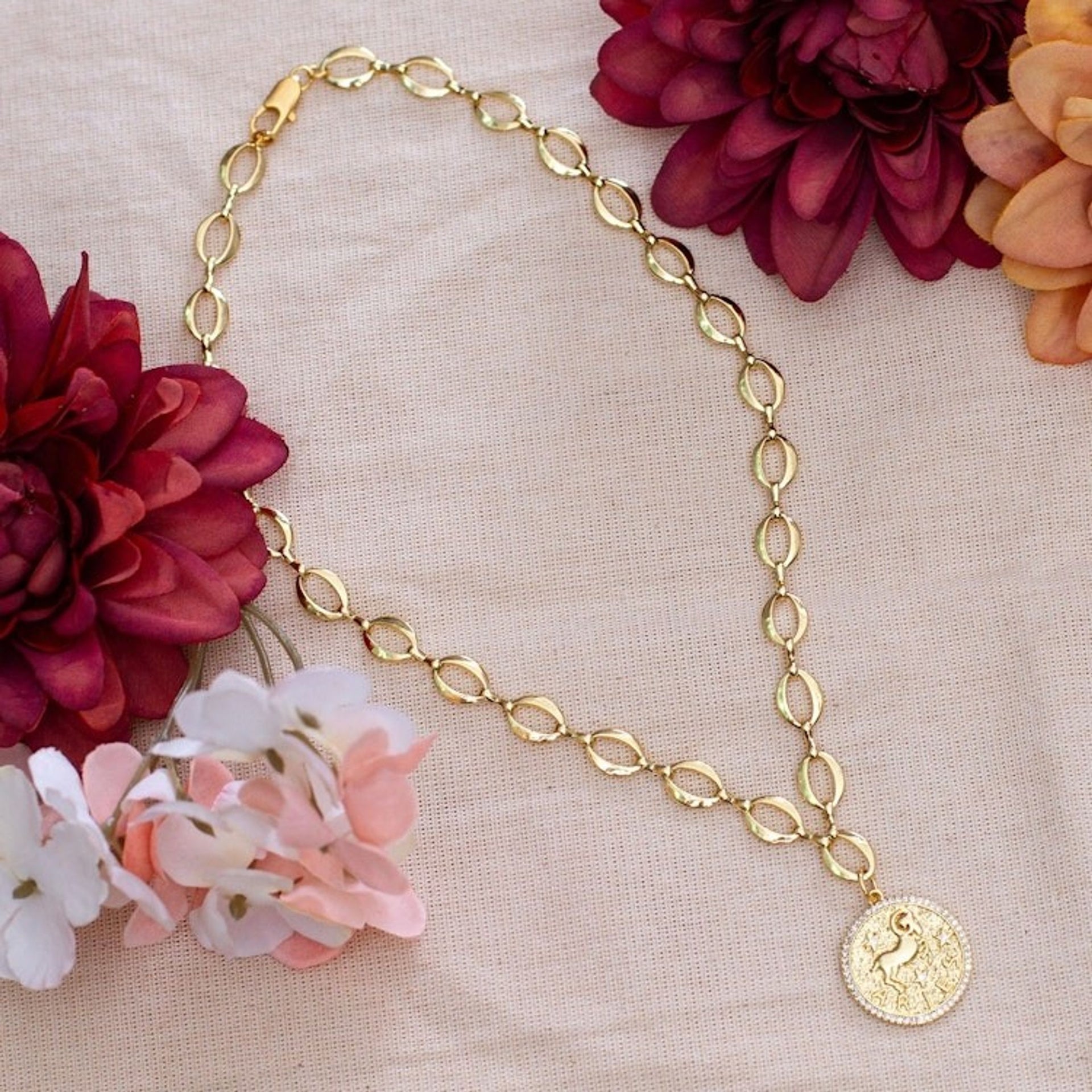 24k Gold-Plated Cubic Zirconia Aries Pendant Necklace 'Aries Born'