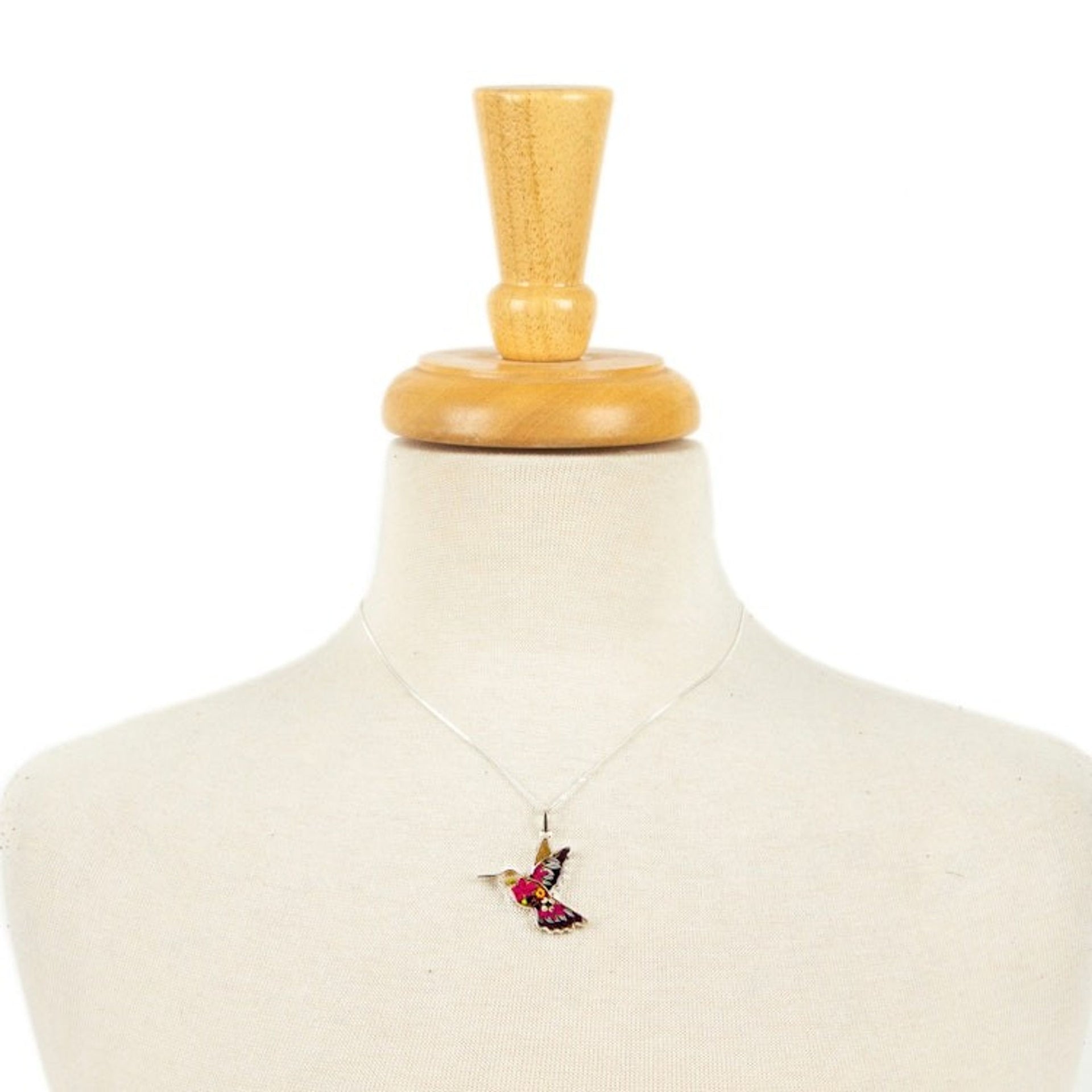 Natural Flower in Resin Silver Hummingbird Pendant Necklace 'Purple Hummingbird'