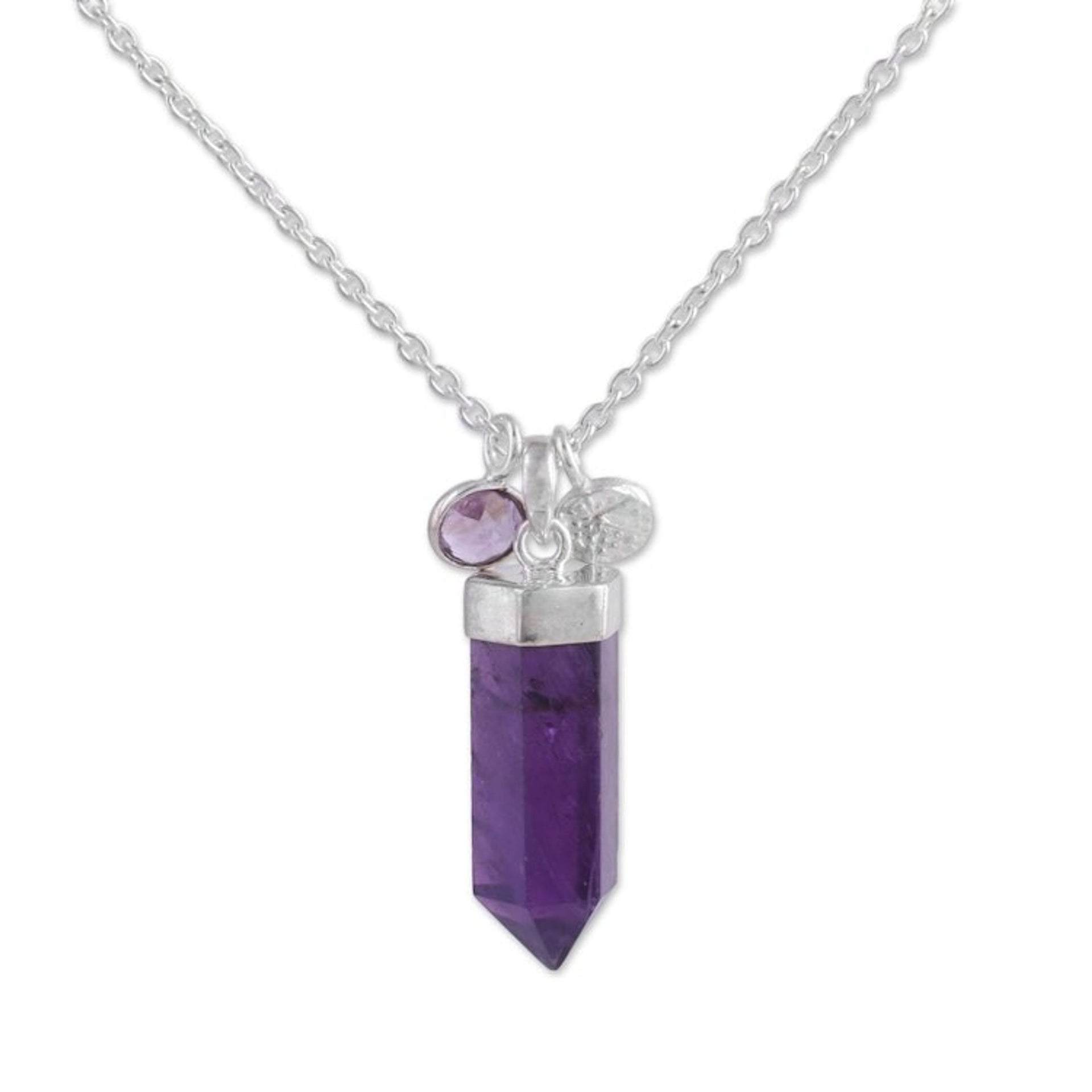 Adjustable Amethyst Pendant Necklace from India 'Purple Energy'