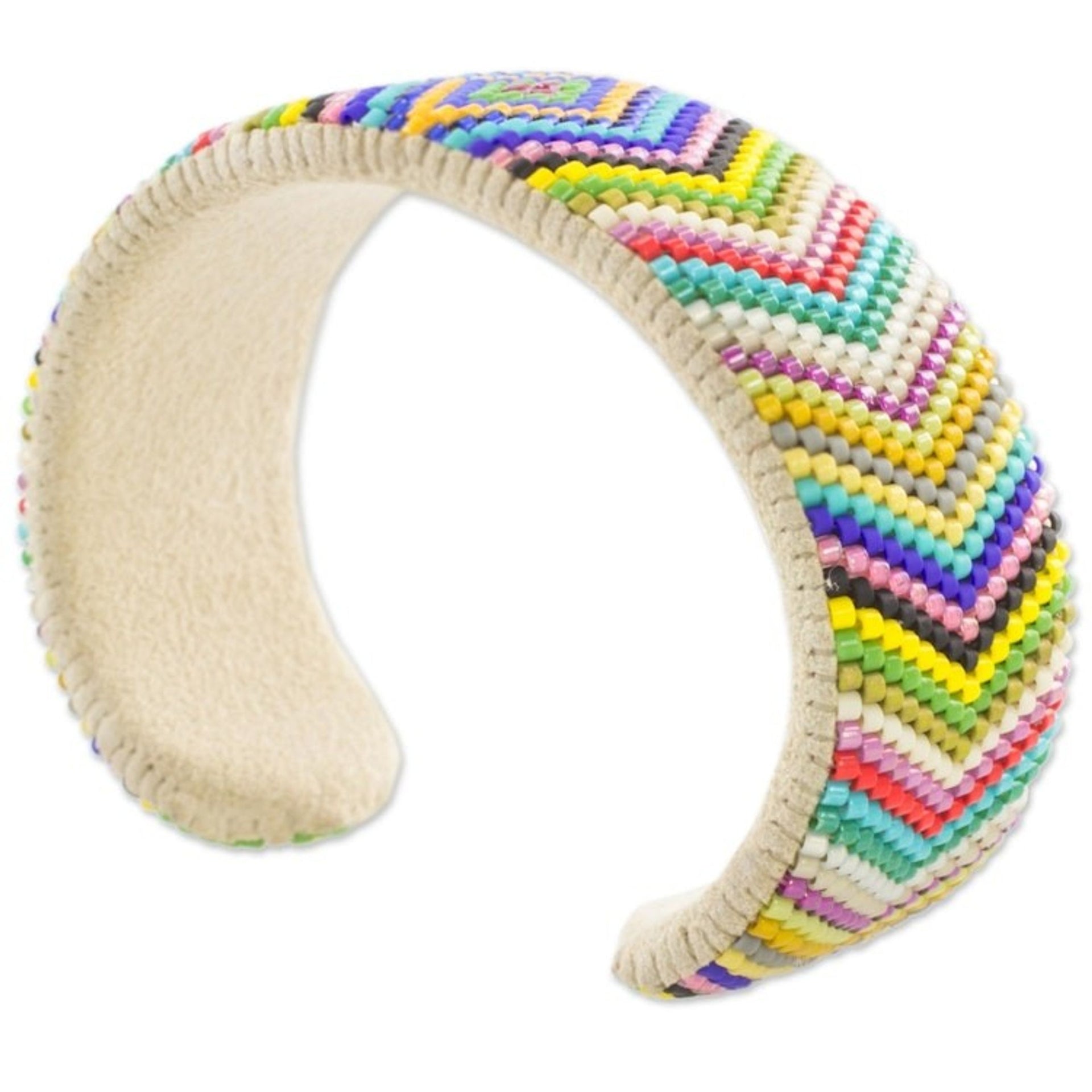 Glass Beaded Cuff Bracelet Rhombus Motif from El Salvador 'Sun's Path'