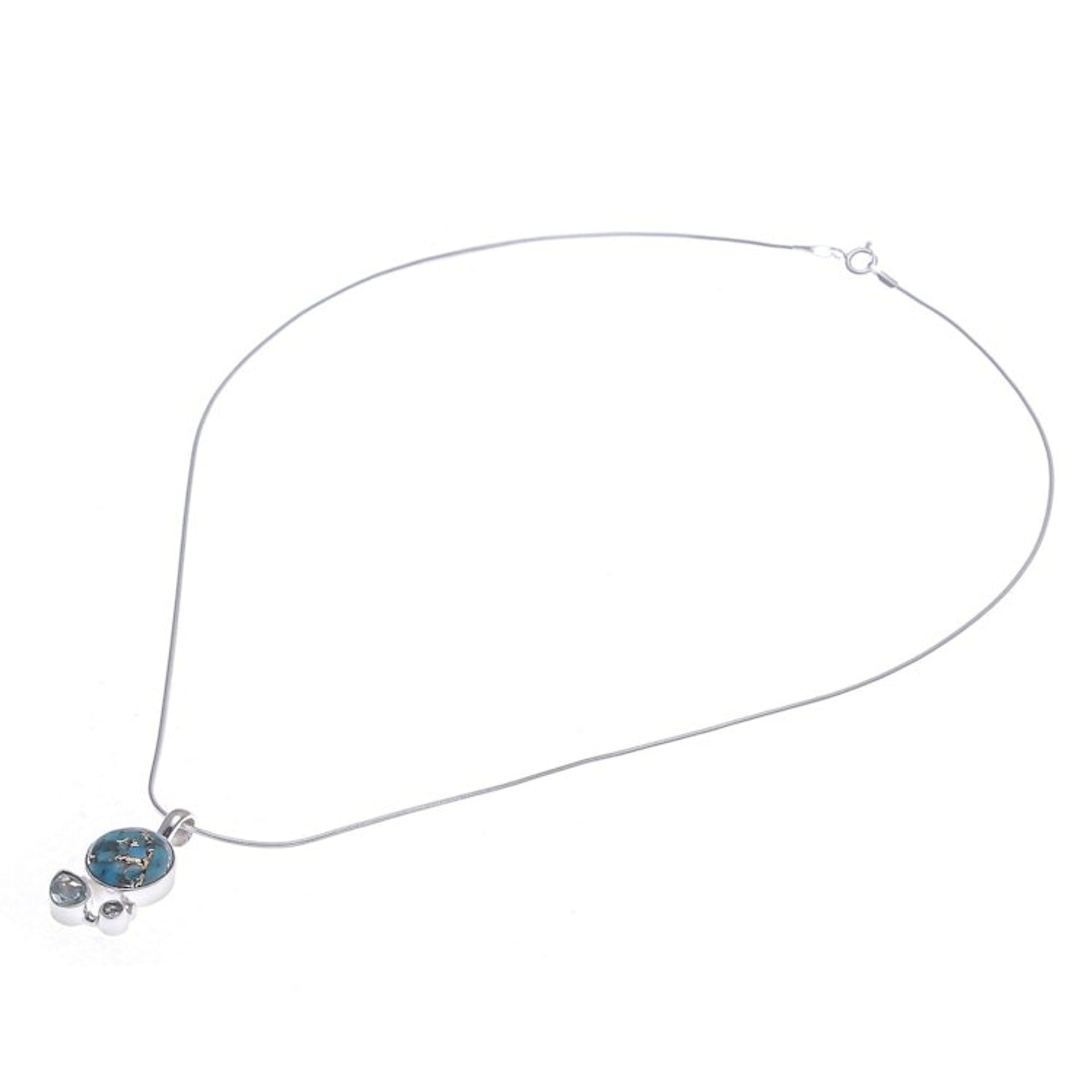 Reconstituted Turquoise and Blue Topaz Pendant Necklace 'Love Orbit in Blue'