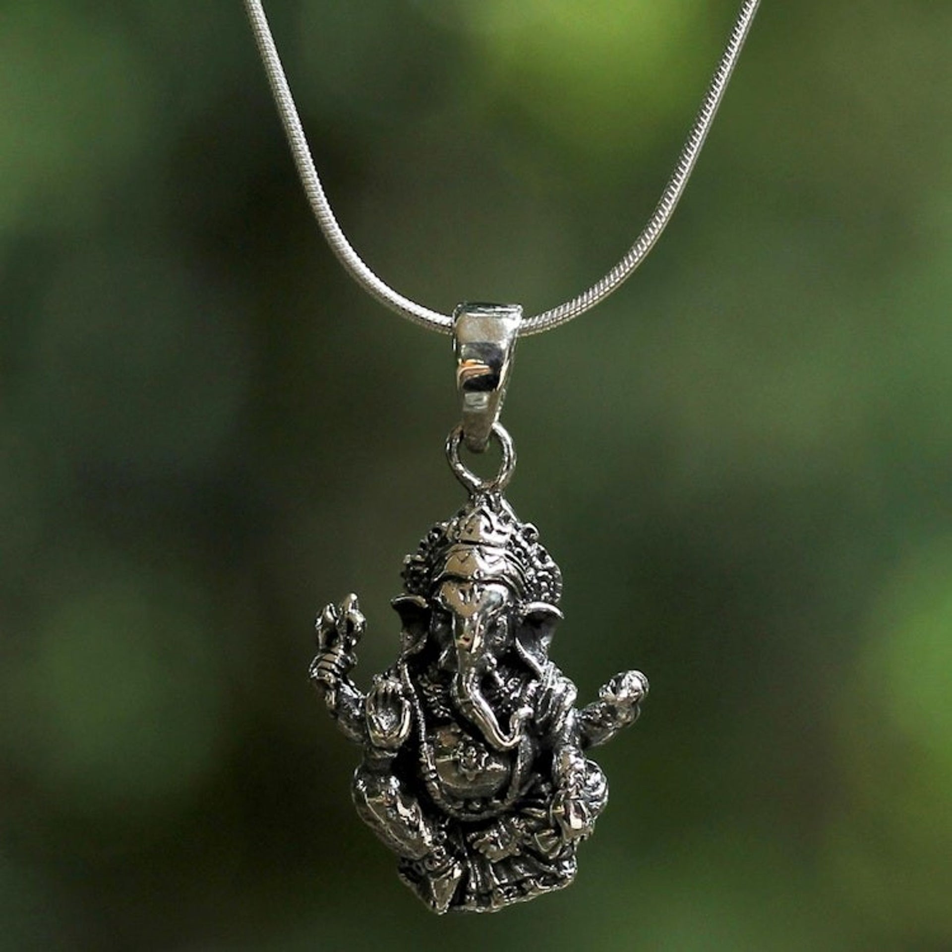 Sterling Silver Ganesha Pendant Necklace from Thailand 'Beneficent Ganesha'
