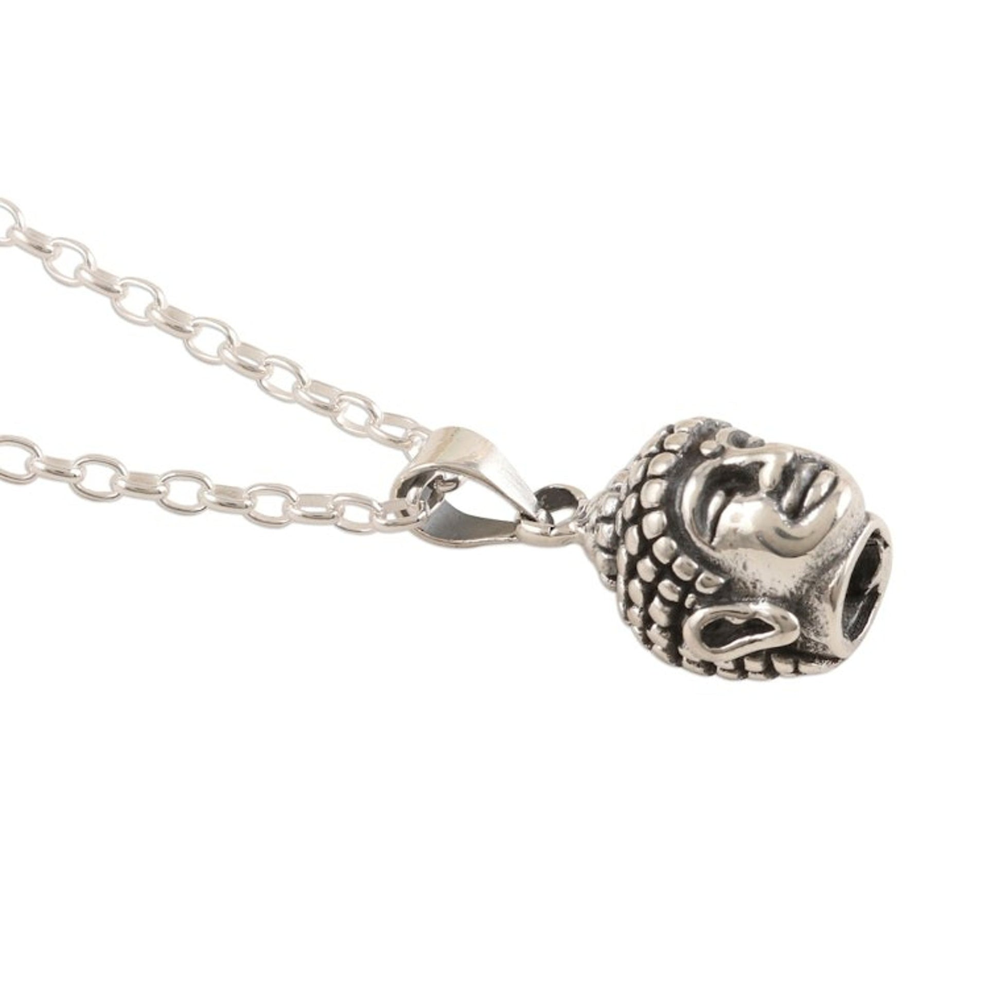 Calm Buddha Pendant Necklace in Sterling Silver 'Calm Buddha'