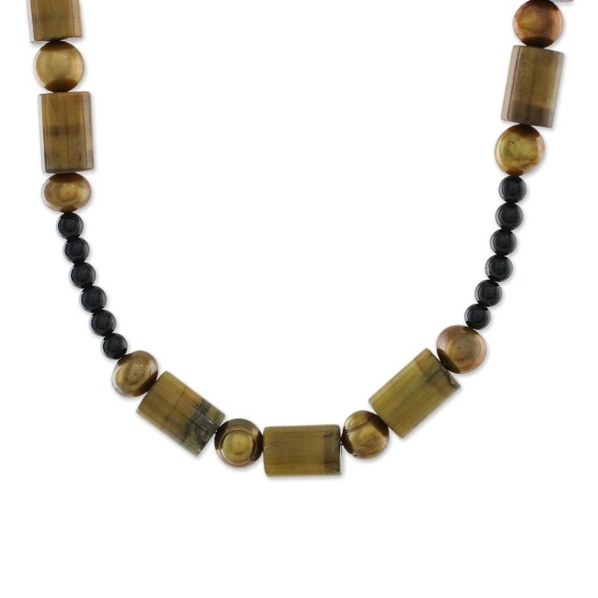 Beaded Onyx and Tiger's Eye Necklace 'Honey Bamboo'