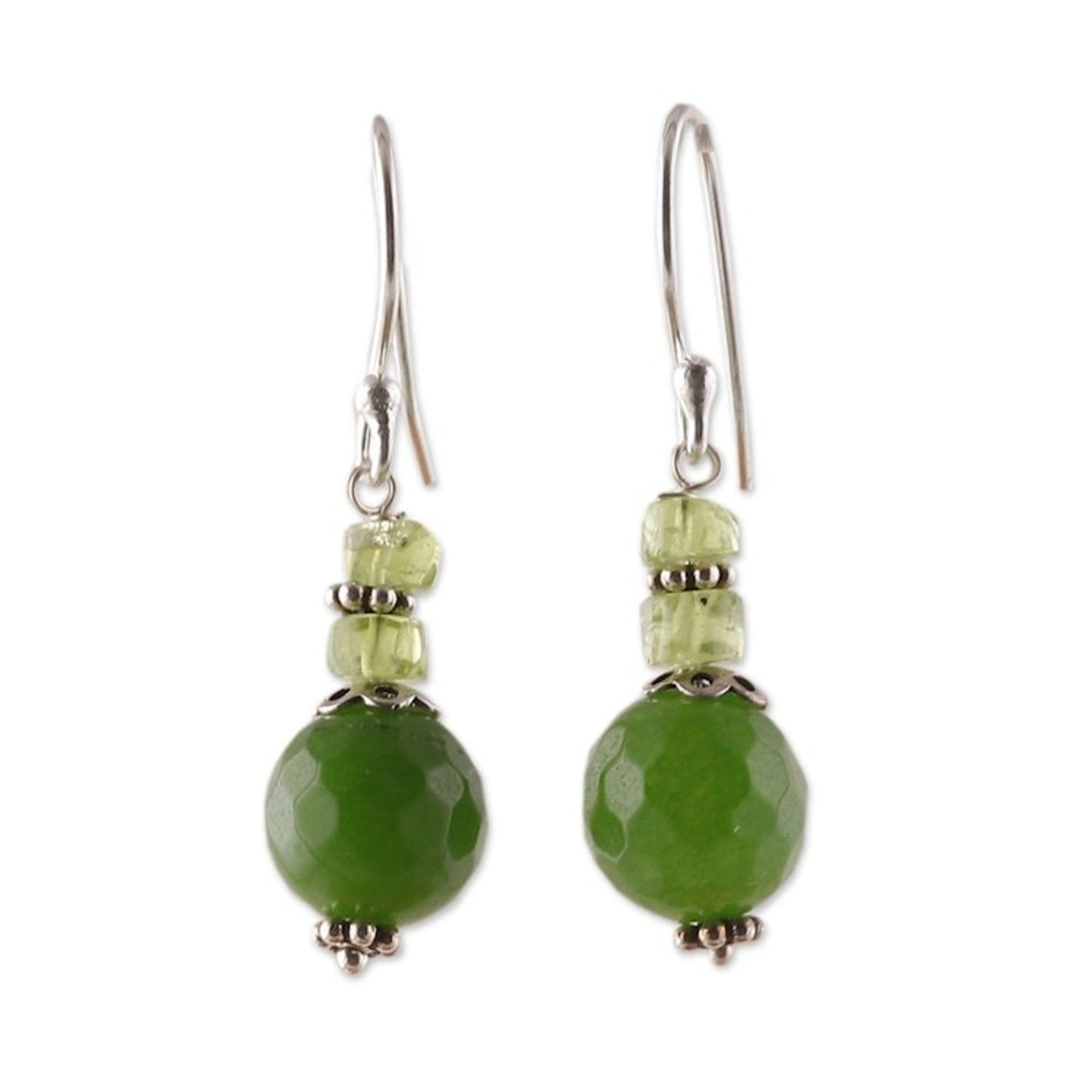 Green Agate and Natural Peridot Beaded Dangle Earrings 'Vital Green'