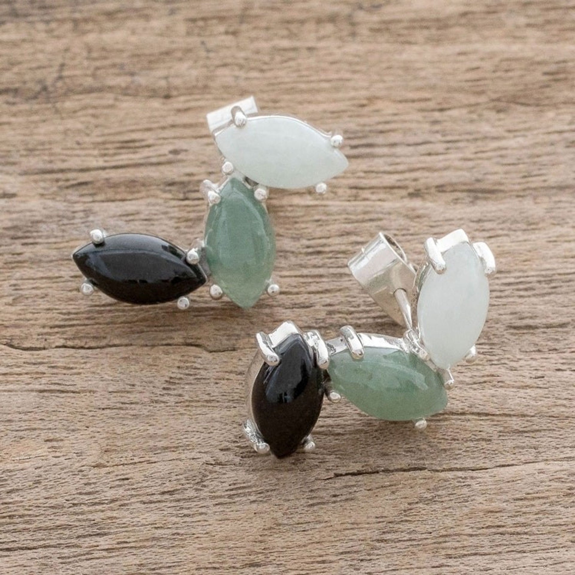 Modern 925 Silver Earrings with Jade in 3 Colors 'Natural Trio'
